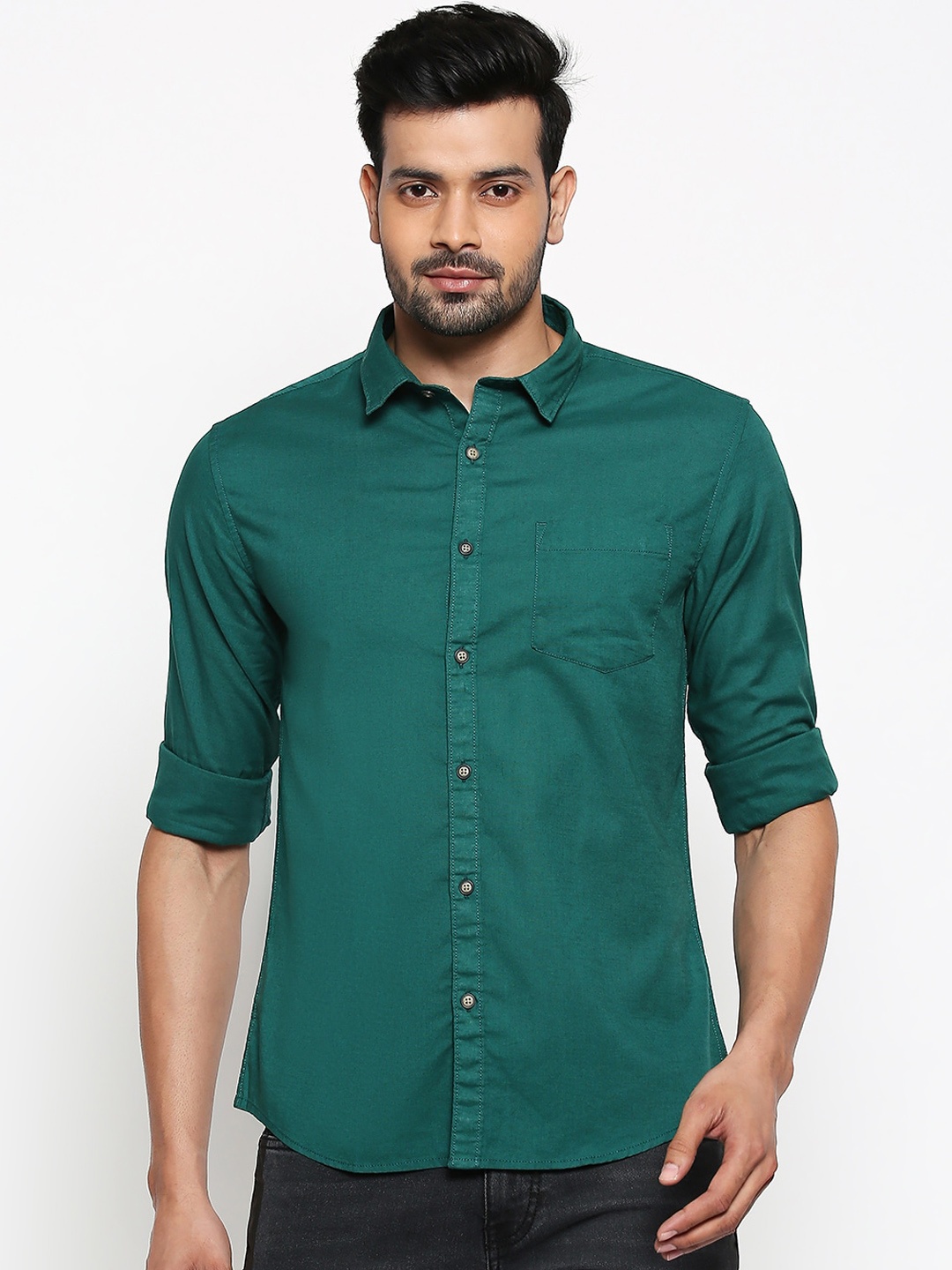 

People Men Green Slim Fit Casual Shirt