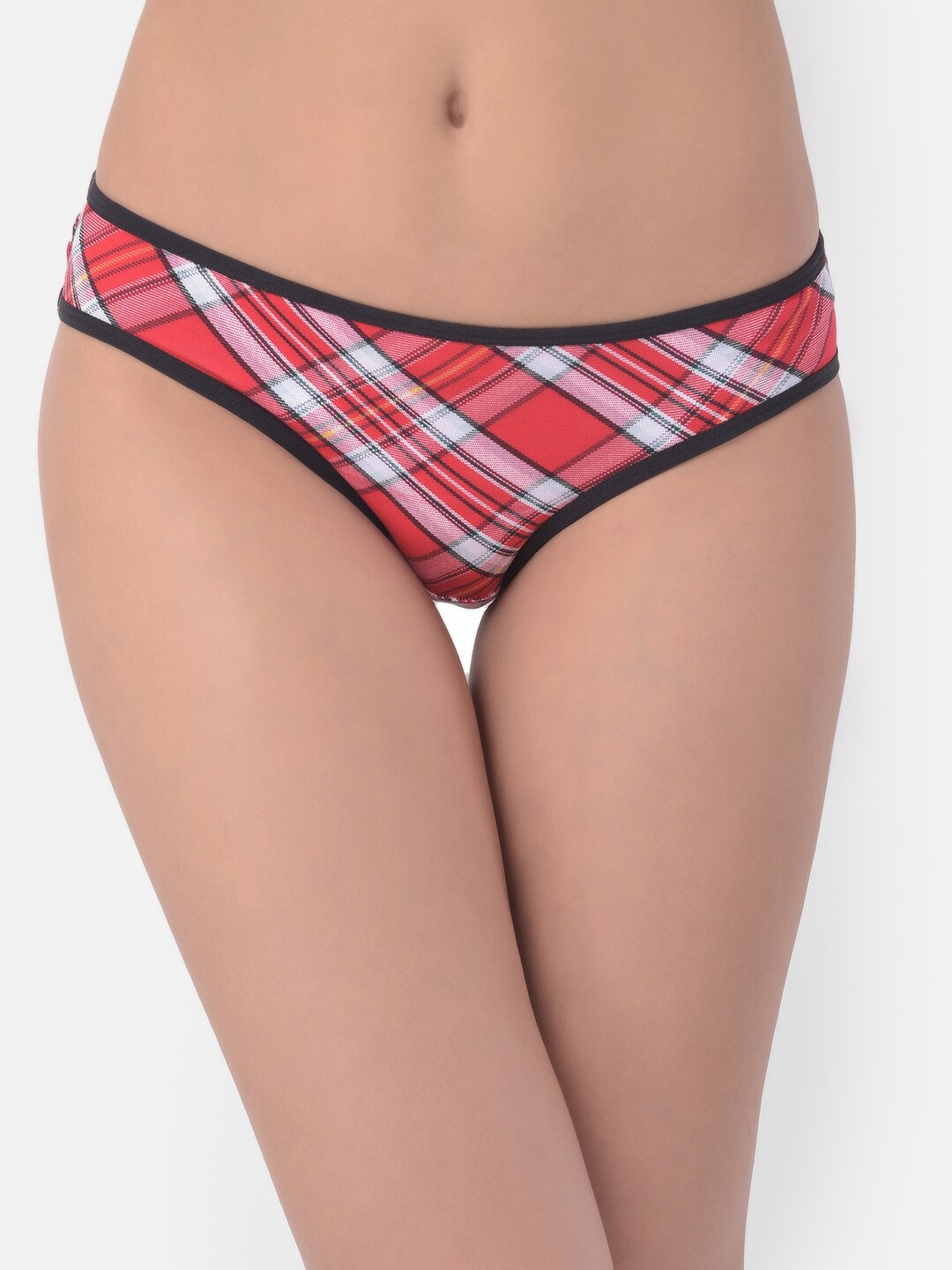 

Clovia Women Red & White Low Waist Checked Cotton Bikini Briefs