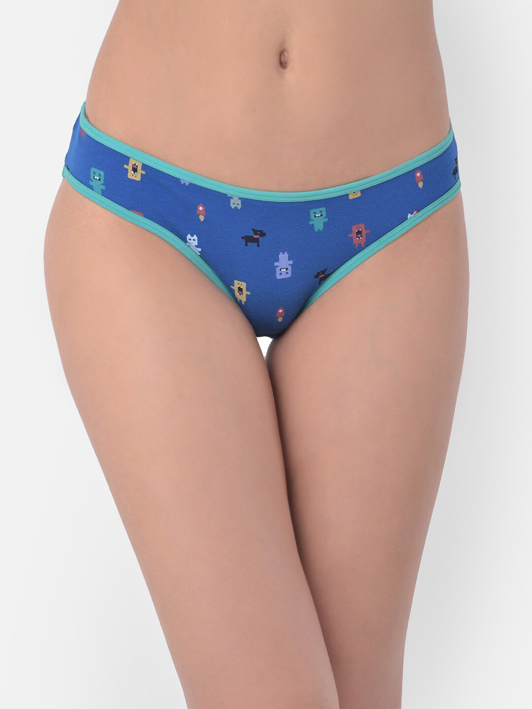 

Clovia Women Blue & Green Graphic Printed Cotton Bikini Briefs-PN2519L033XL