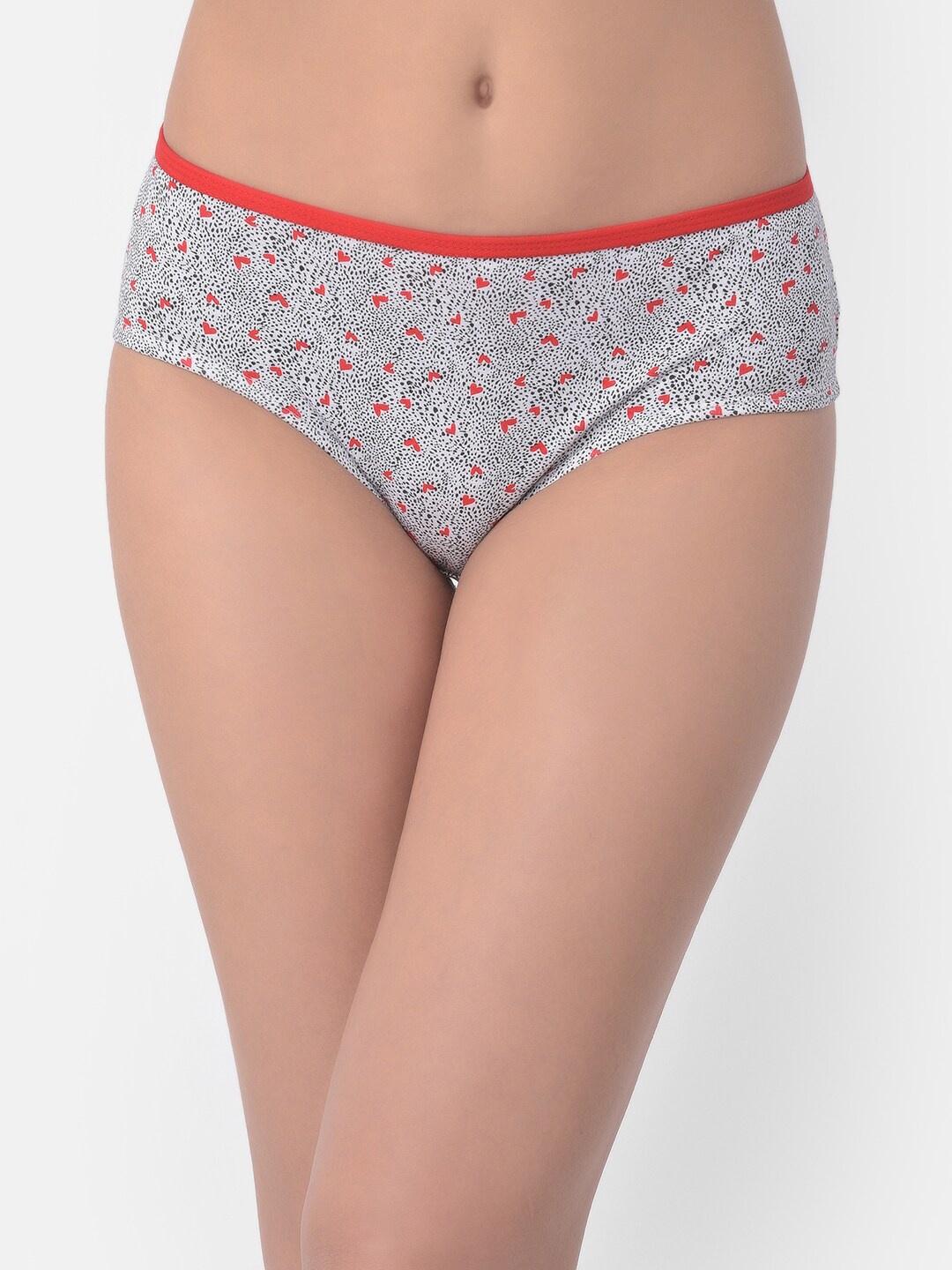 

Clovia Women Grey & Red Printed Cotton Hipster Briefs