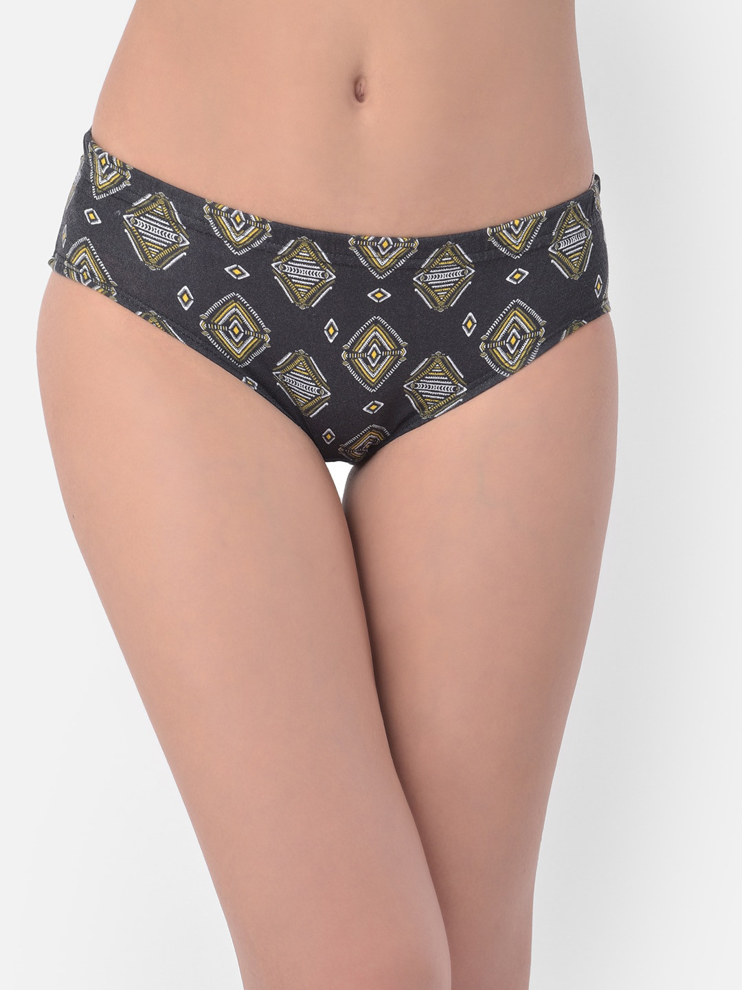 

Clovia Women Black & Yellow Printed Cotton Hipster Briefs-PN2855L133XL