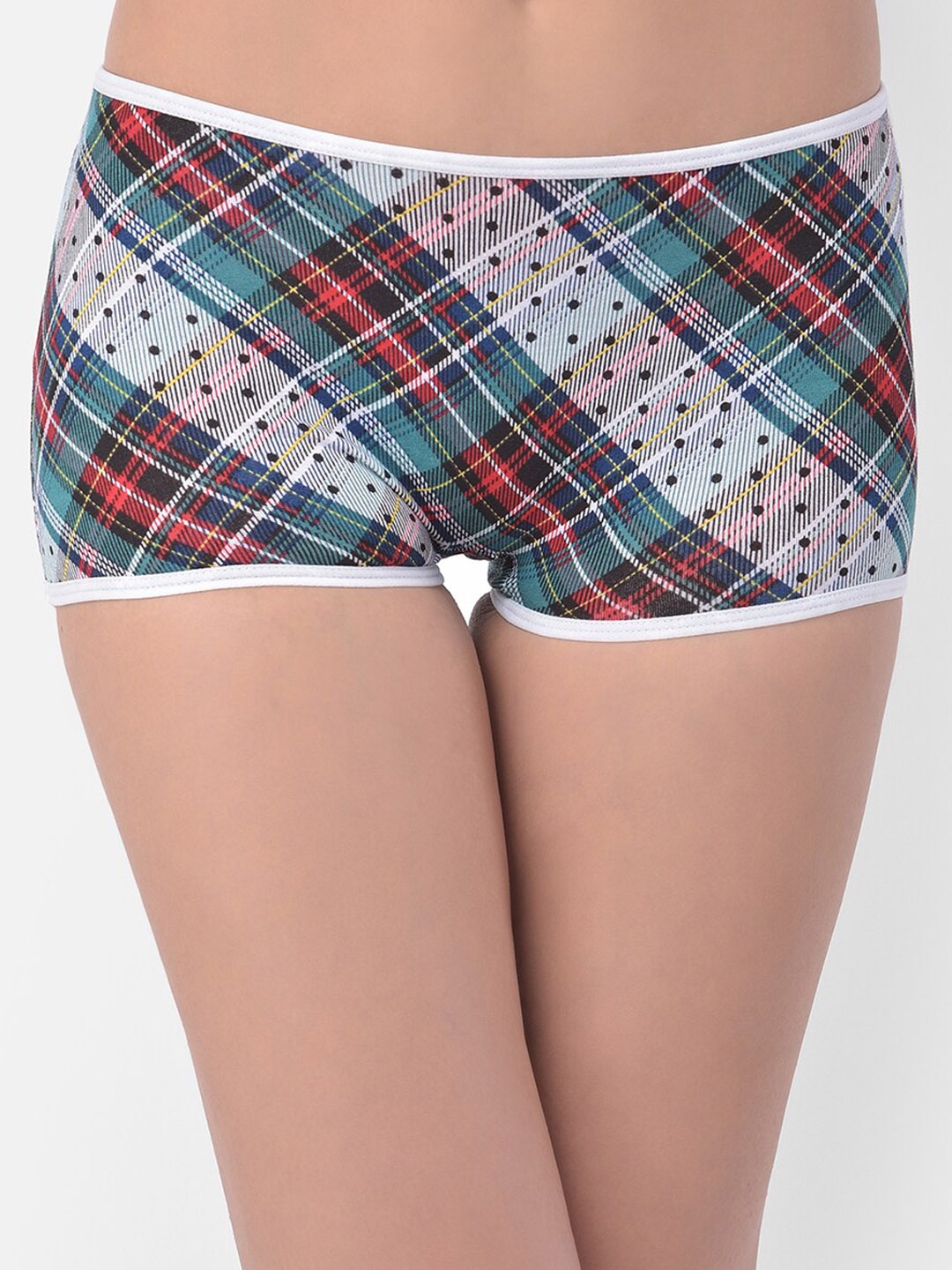 

Clovia Women Mid Waist White & Red Checked Cotton Boyshorts Briefs