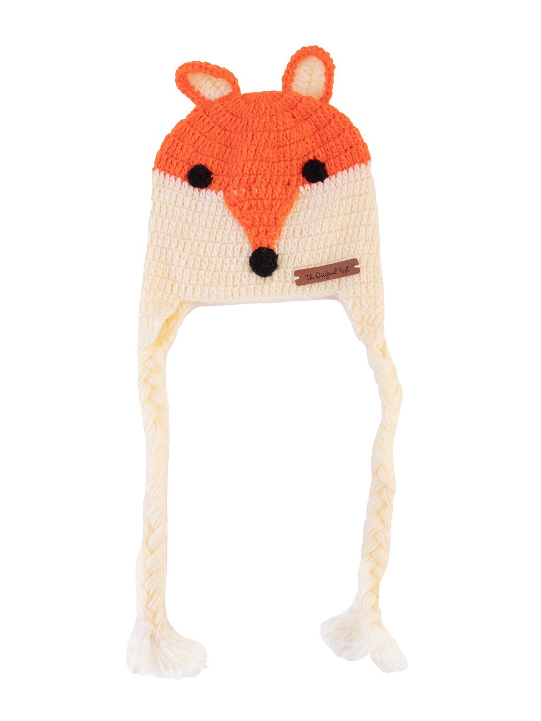 

The Original Knit Unisex Kids Orange & Cream-Coloured Handmade Wolf Beanie