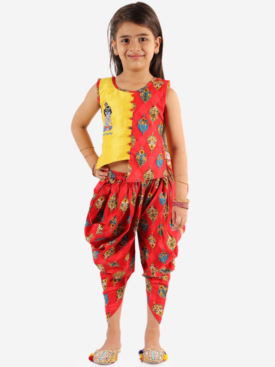 

KID1 Girls Yellow Floral Pure Cotton Kurti with Dhoti Pants