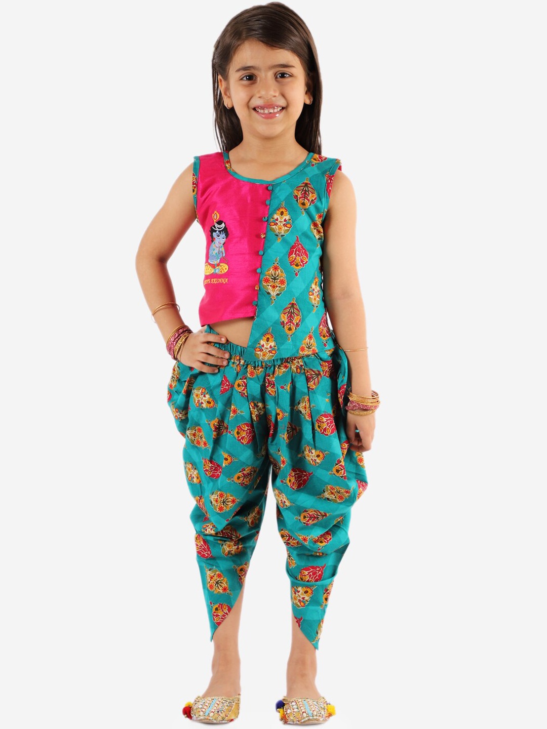 

KID1 Girls Pink Radhe Krishna Pure Cotton Dhoti Set