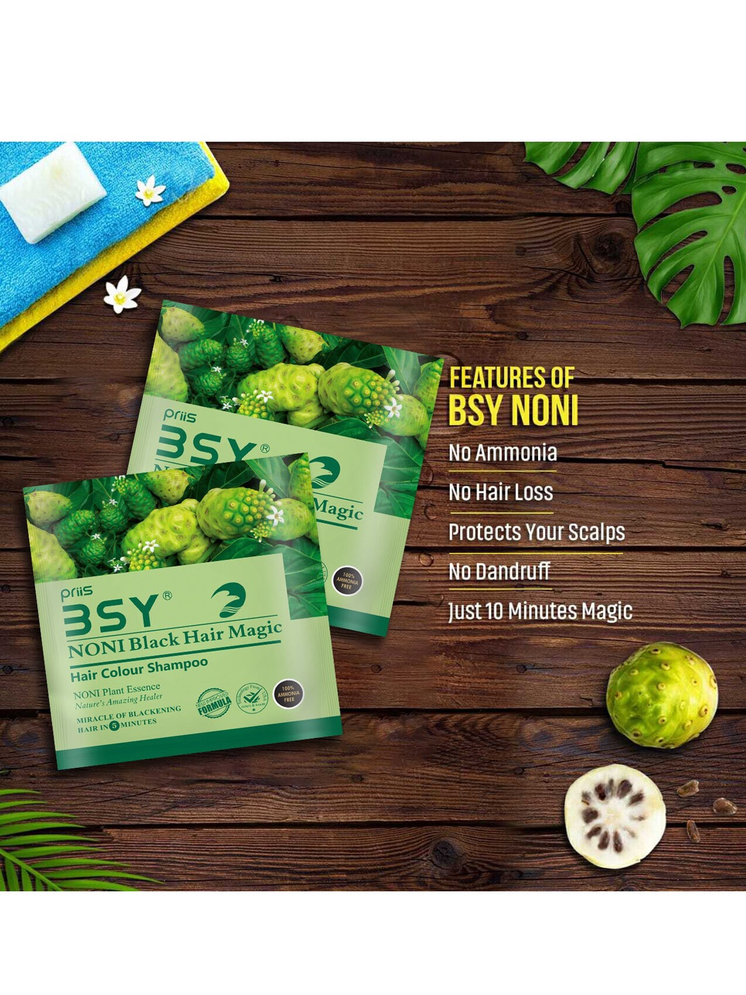 BSY Set of 24 Black Noni Hair Color Magic Shampoo - 12 ml each