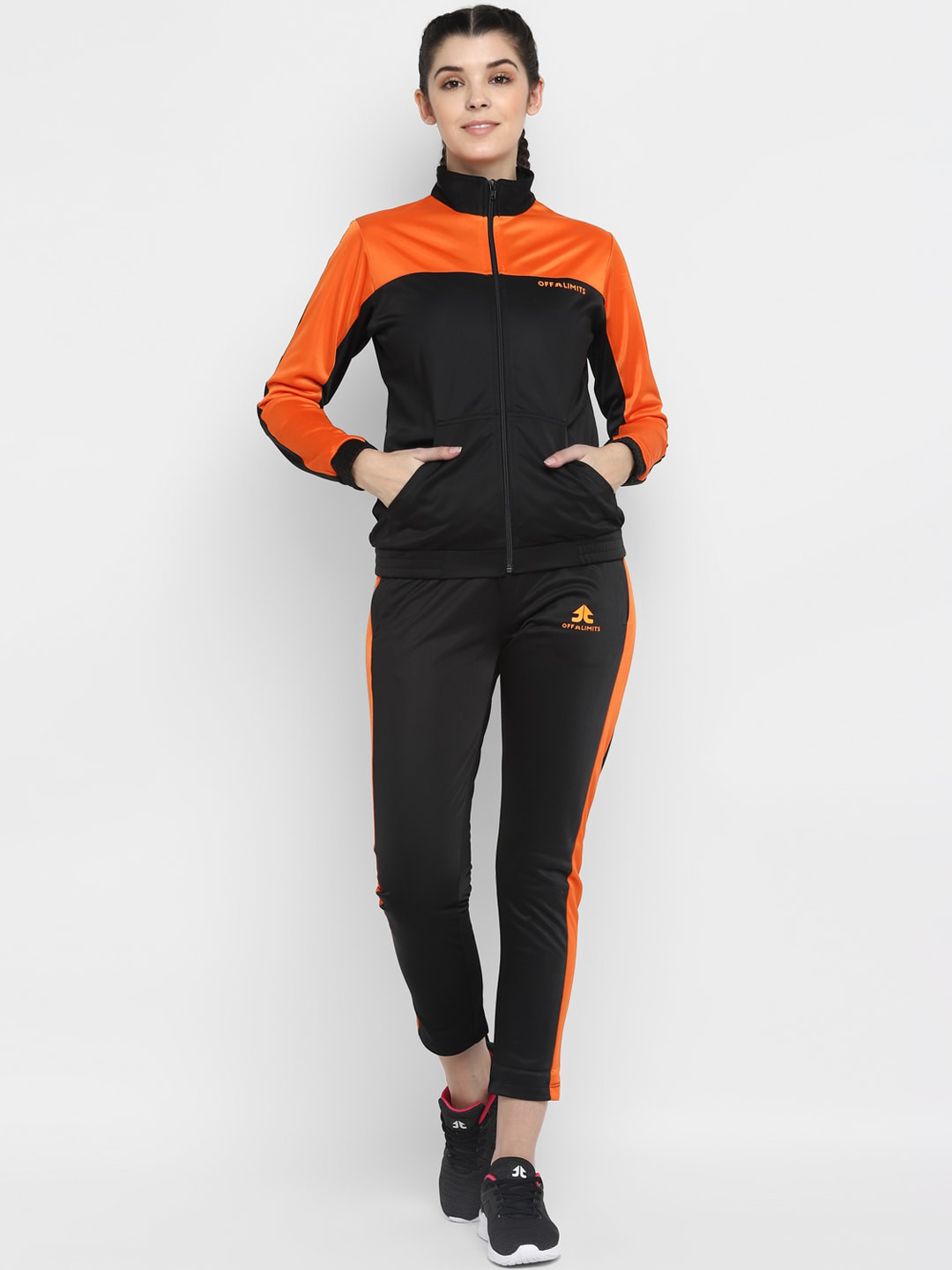 

OFF LIMITS Women Black & Orange Colorblocked Track Suit
