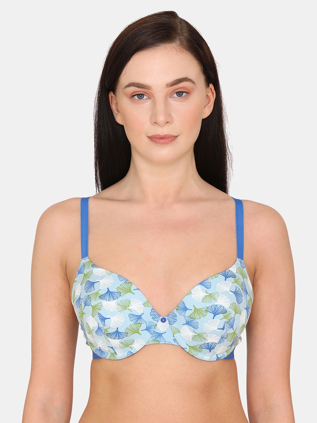 

Zivame Blue & Green Floral T-shirt Bra Medium Coverage Underwired Lightly Padded