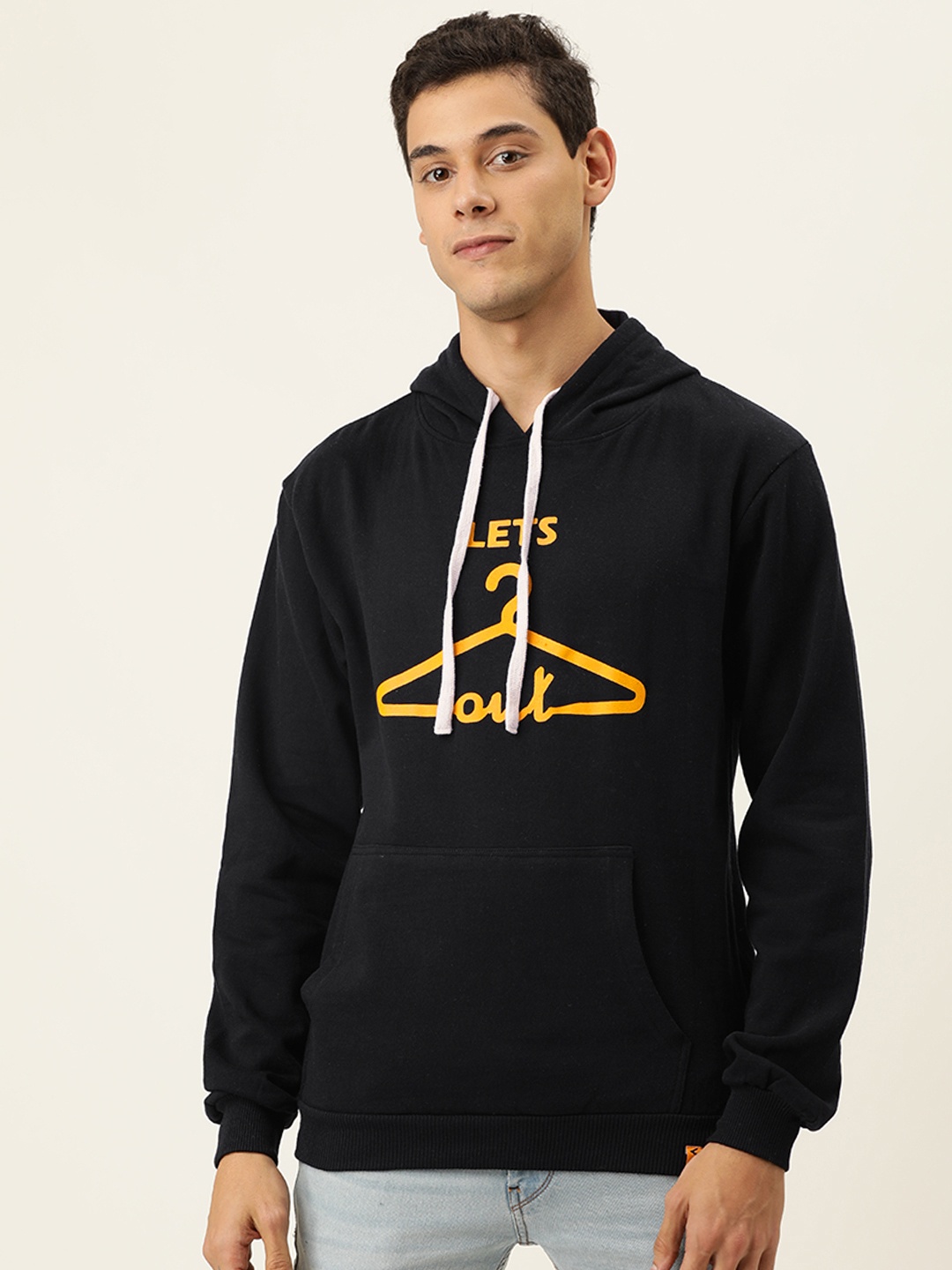 

Campus Sutra Men Black Printed Hooded Sweatshirt