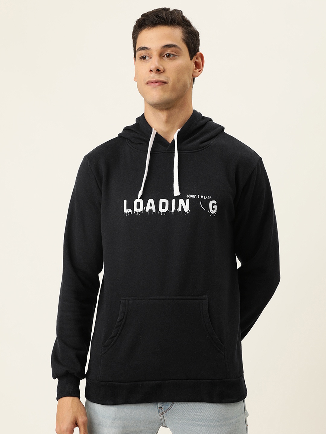 

Campus Sutra Men Black Printed Hooded Sweatshirt