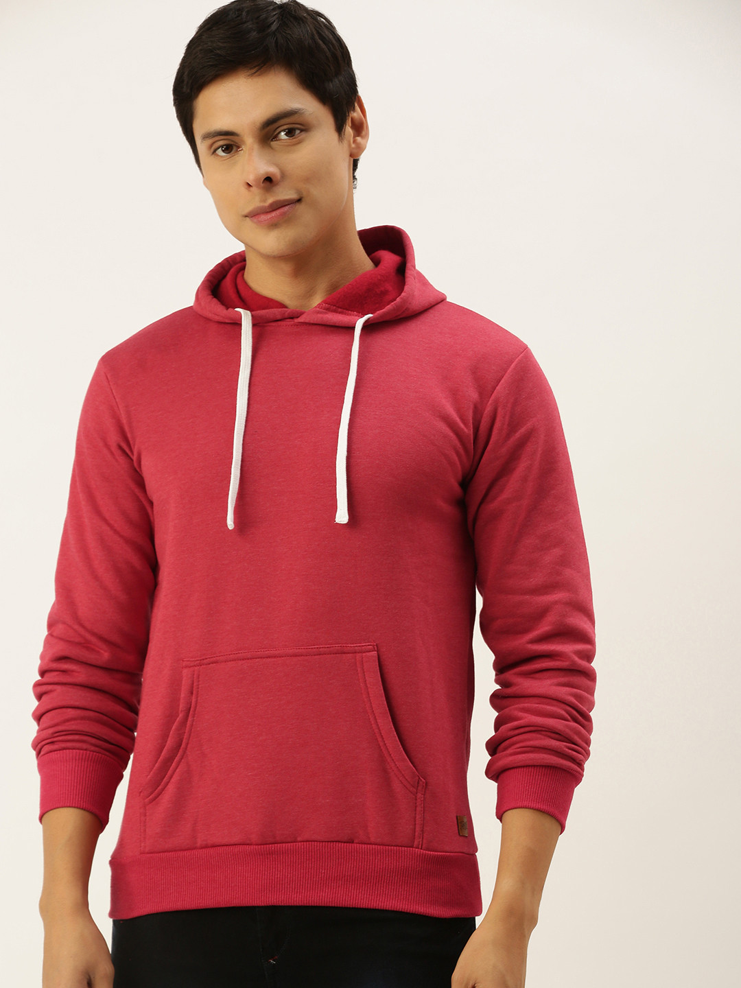 

Campus Sutra Men Coral Red Hooded Sweatshirt