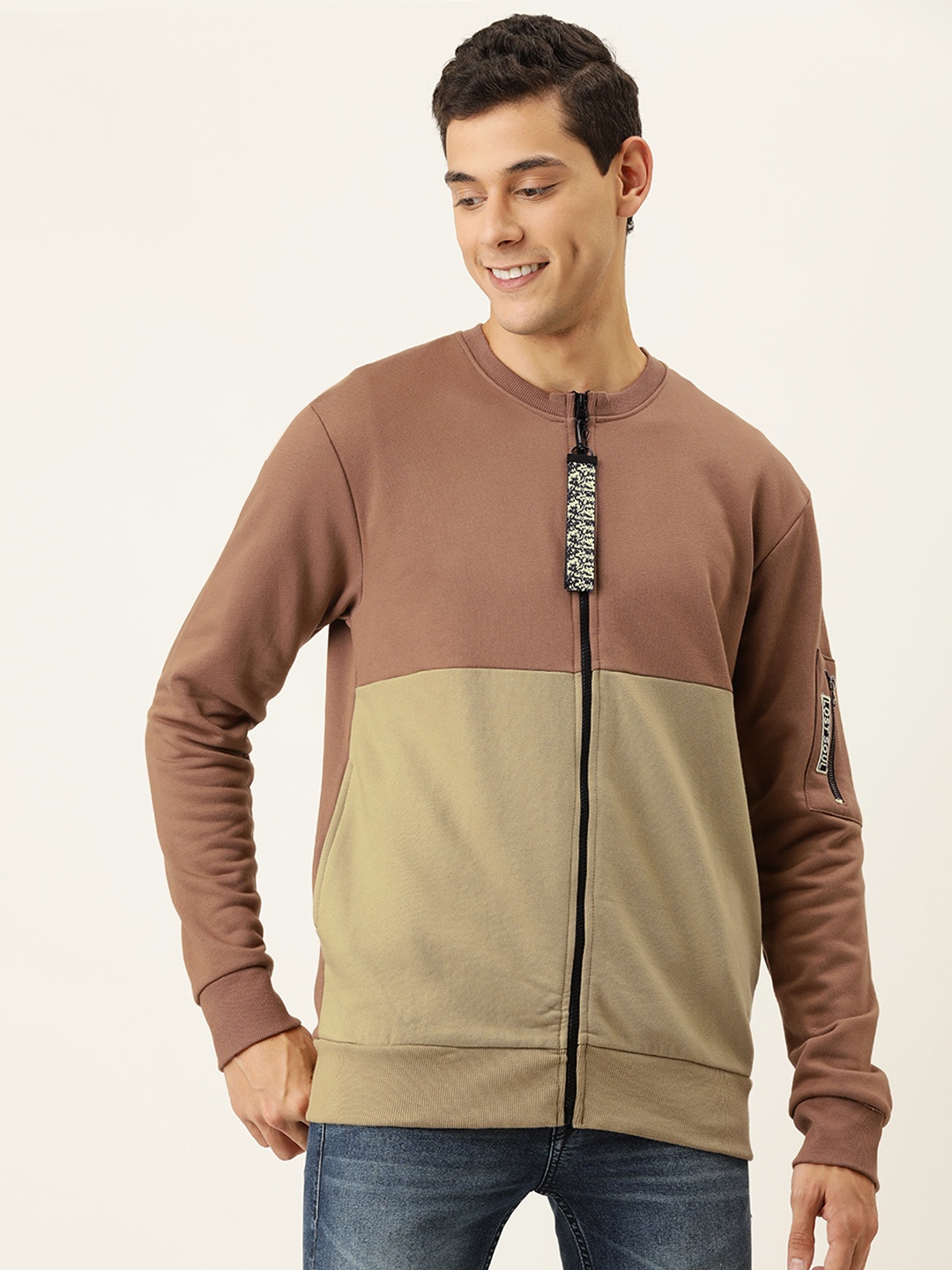 

Campus Sutra Men Brown & Beige Colourblocked Sweatshirt