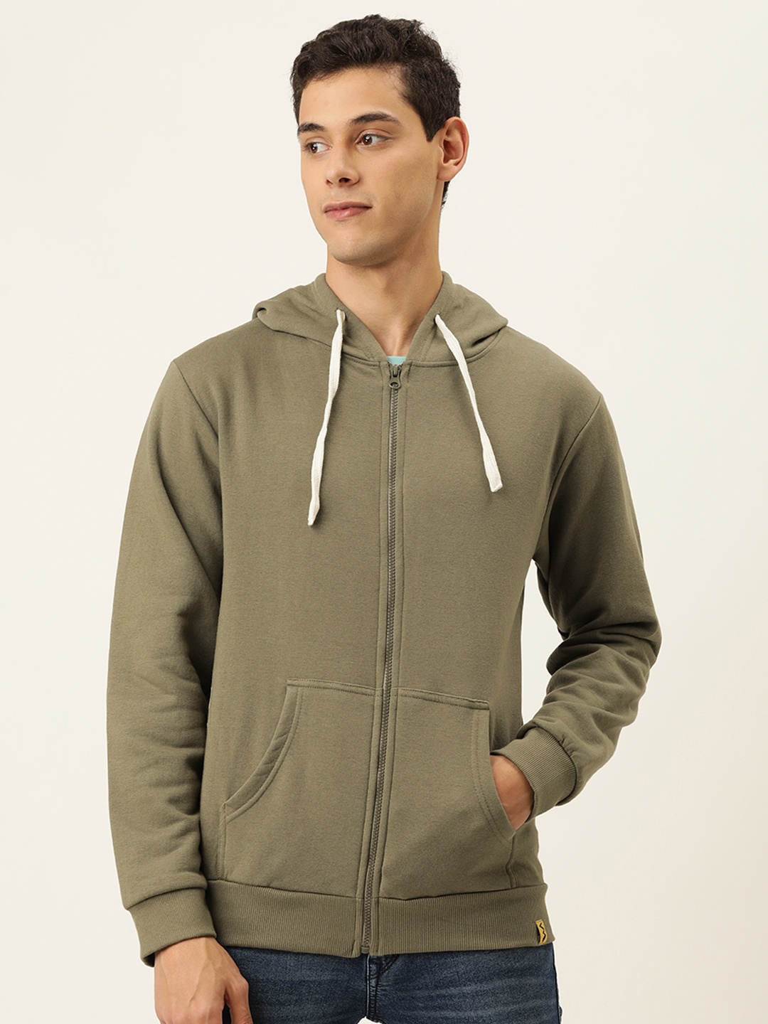 

Campus Sutra Men Olive Green Hooded Sweatshirt