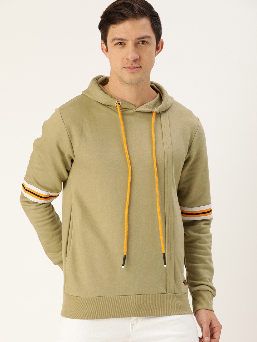 

Campus Sutra Men Khaki Pure Cotton Hooded Sweatshirt