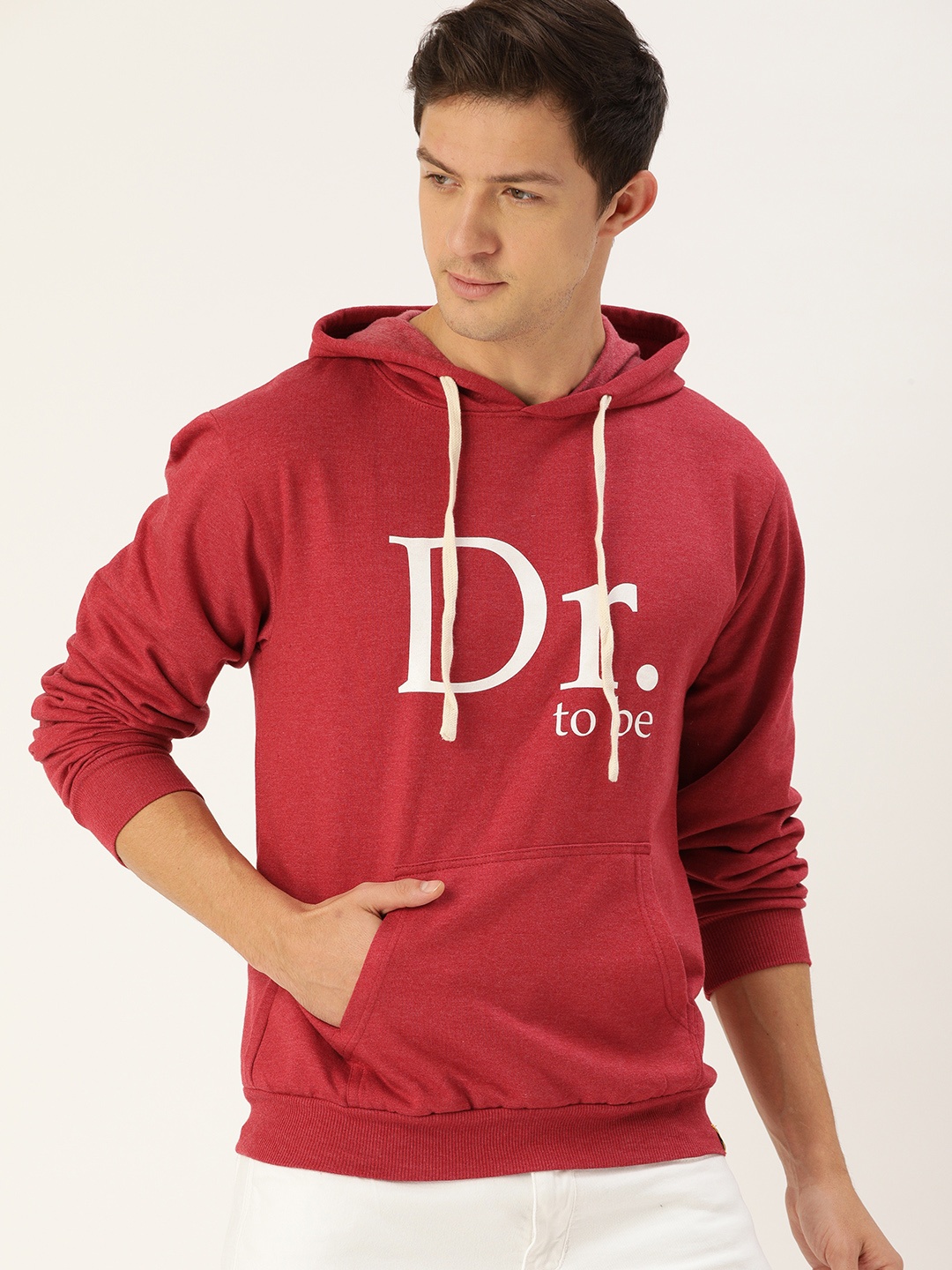 

Campus Sutra Men Red & White Pure Cotton Printed Hooded Sweatshirt