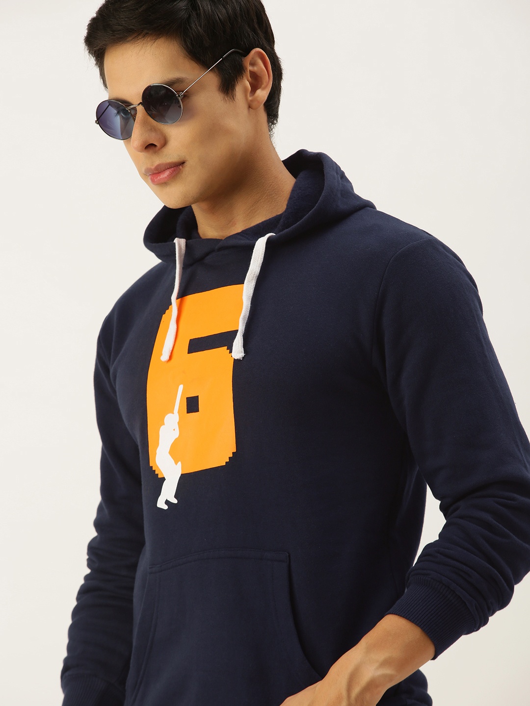 

Campus Sutra Men Navy Blue Printed Hooded Sweatshirt