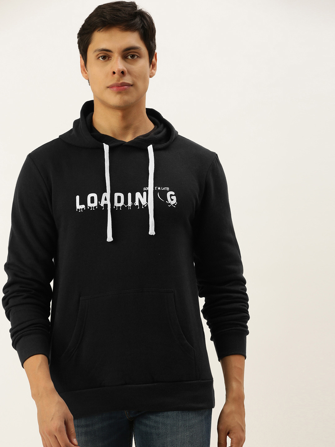 

Campus Sutra Men Black Printed Hooded Sweatshirt