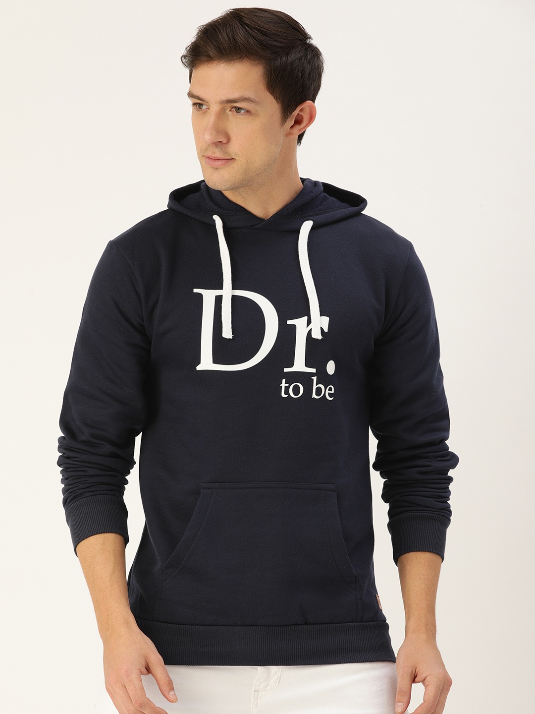 

Campus Sutra Men Navy Blue Printed Hooded Sweatshirt