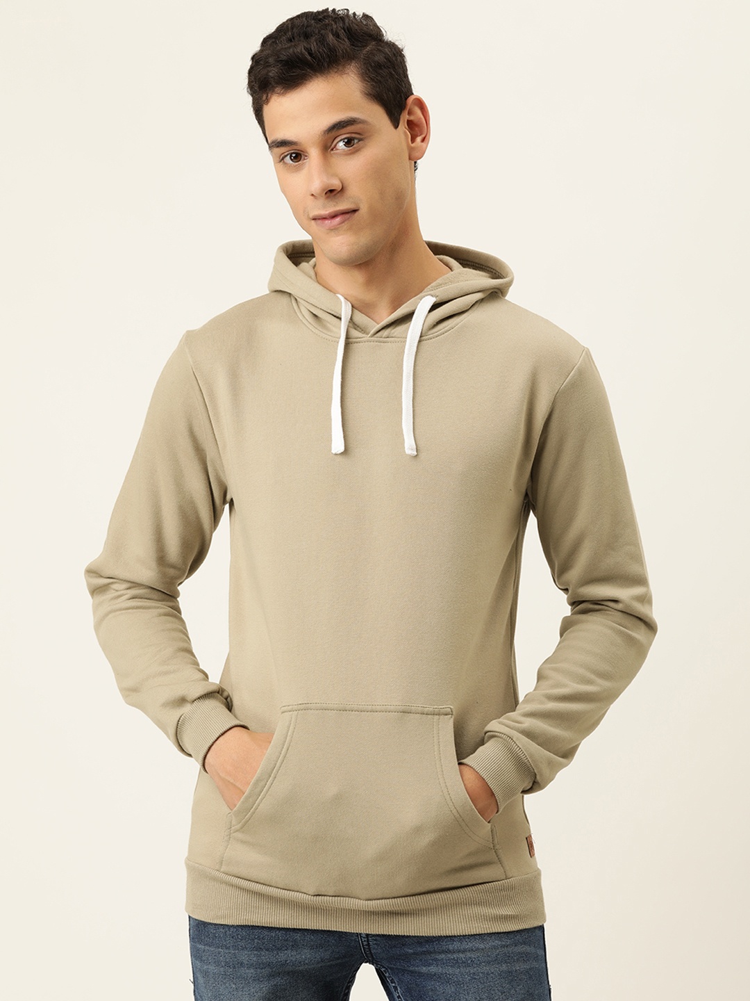 

Campus Sutra Men Beige Hooded Sweatshirt