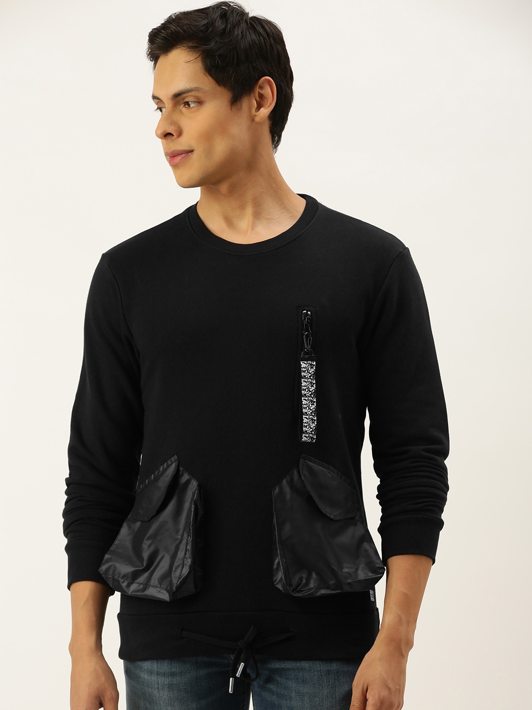 

Campus Sutra Men Black Sweatshirt with Pocket Detailing