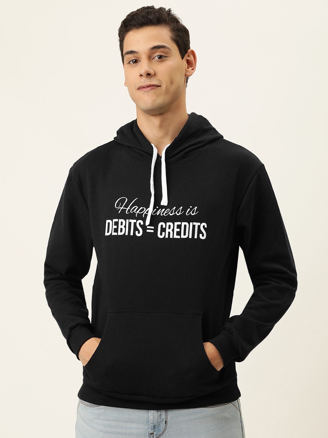 

Campus Sutra Men Black Printed Hooded Sweatshirt