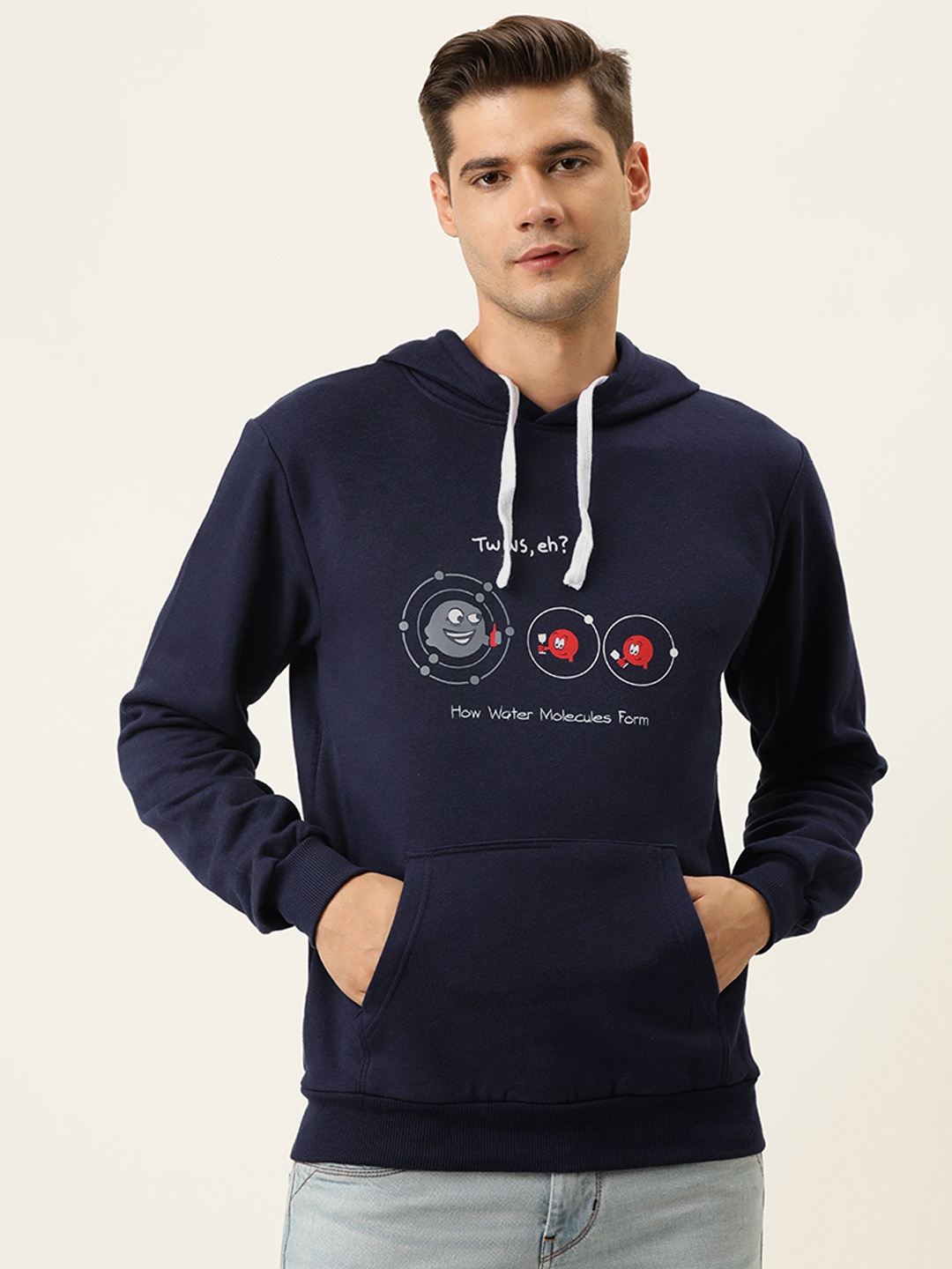 

Campus Sutra Men Navy Blue Printed Hooded Sweatshirt