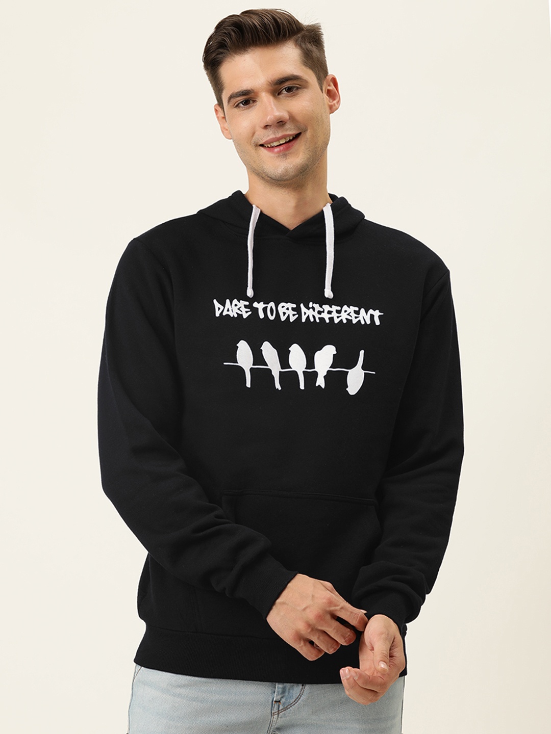 

Campus Sutra Men Black Printed Hooded Sweatshirt