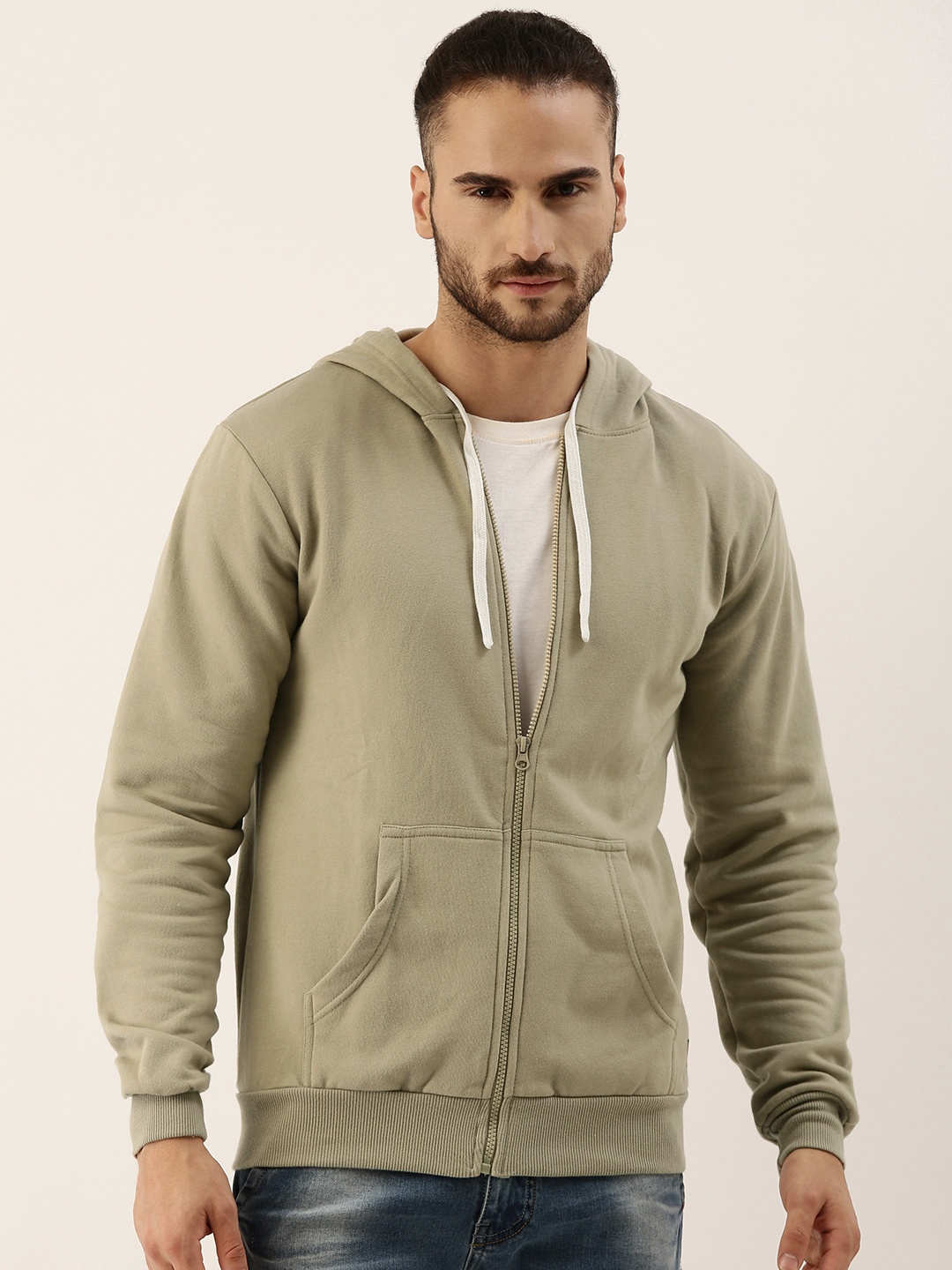 

Campus Sutra Men Khaki Pure Cotton Hooded Sweatshirt