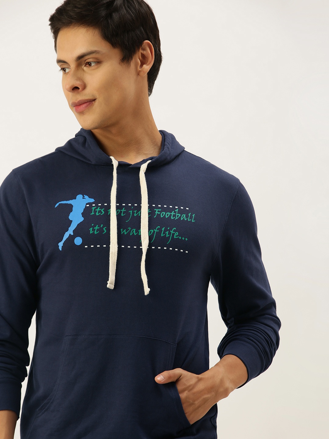 

Campus Sutra Men Navy Blue Printed Hooded Sweatshirt