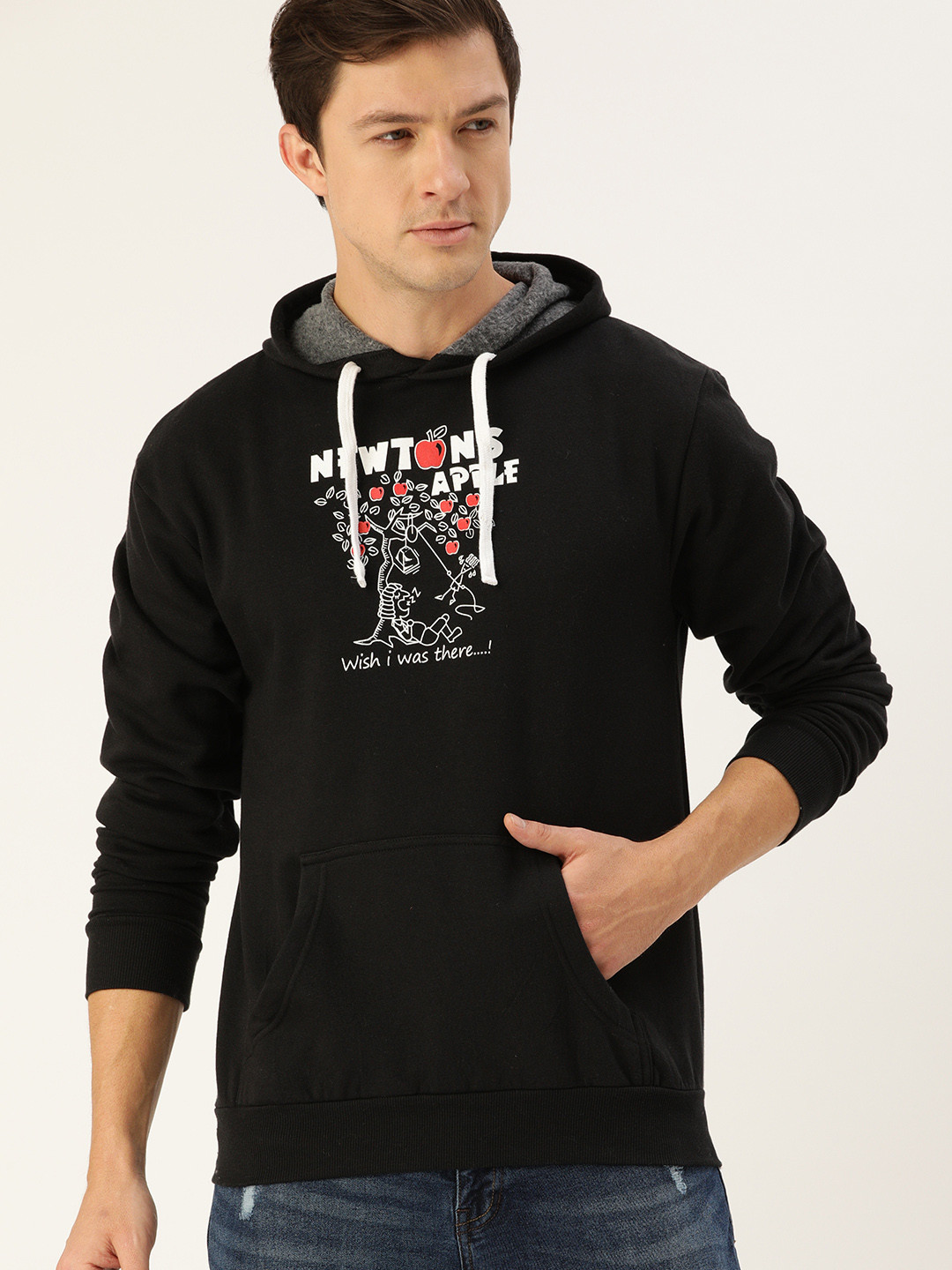

Campus Sutra Men Black Printed Hooded Sweatshirt