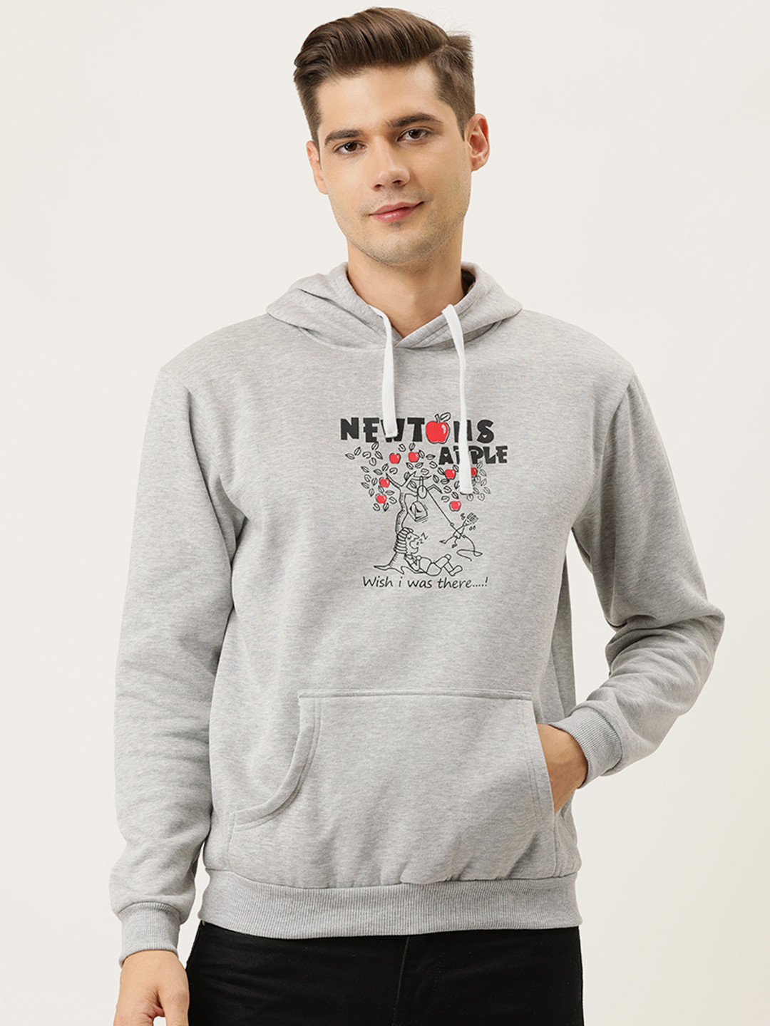 

Campus Sutra Men Grey Printed Hooded Sweatshirt