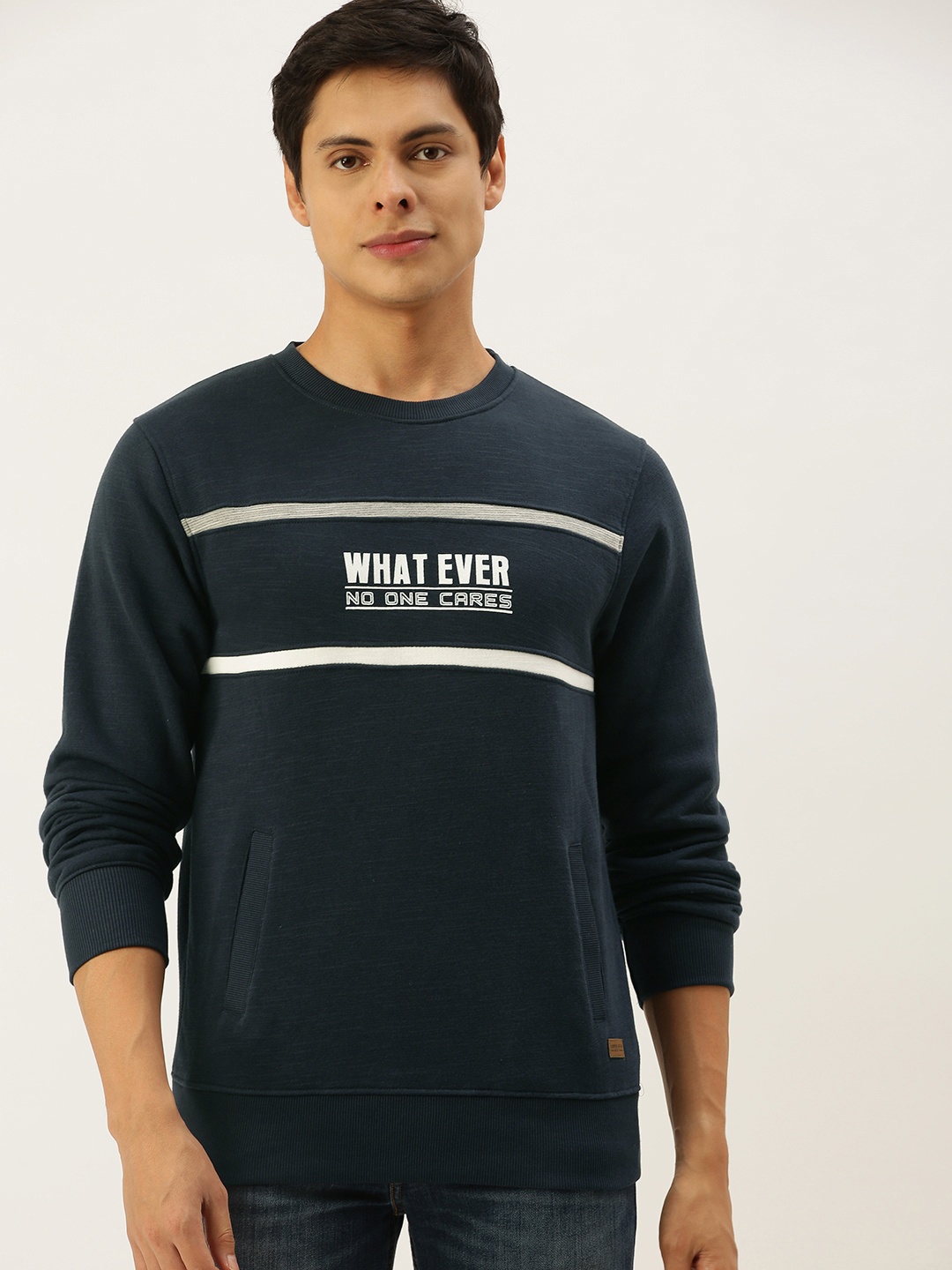 

Campus Sutra Men Blue Printed Pure Cotton Sweatshirt