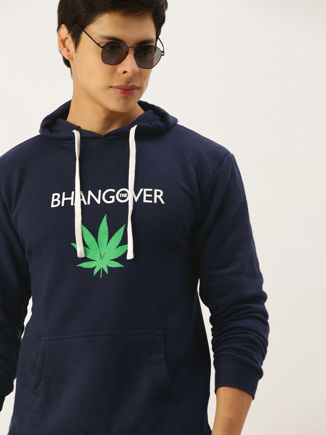 

Campus Sutra Men Navy Blue Printed Pure Cotton Hooded Sweatshirt