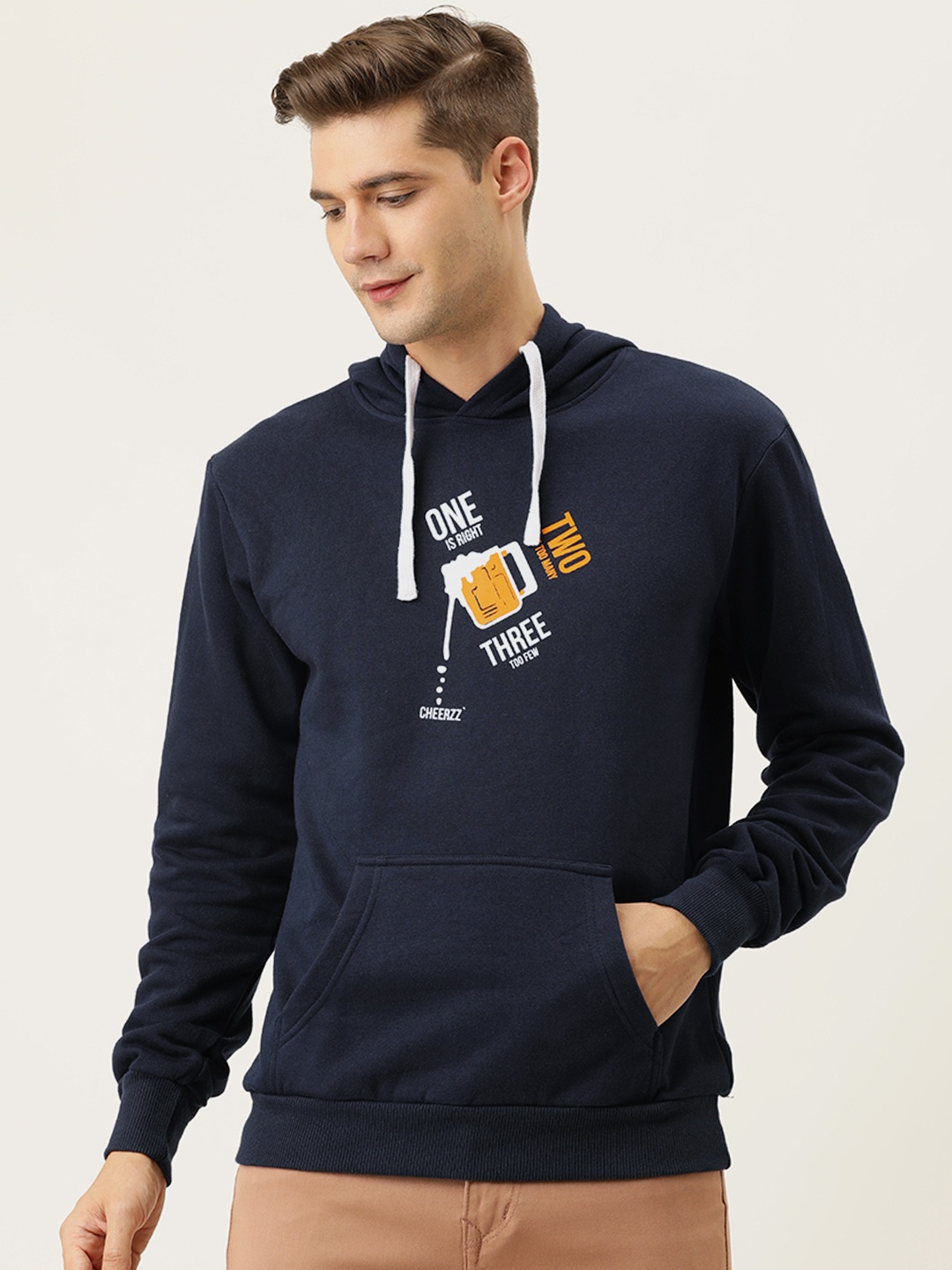 

Campus Sutra Men Navy Blue Printed Hooded Sweatshirt