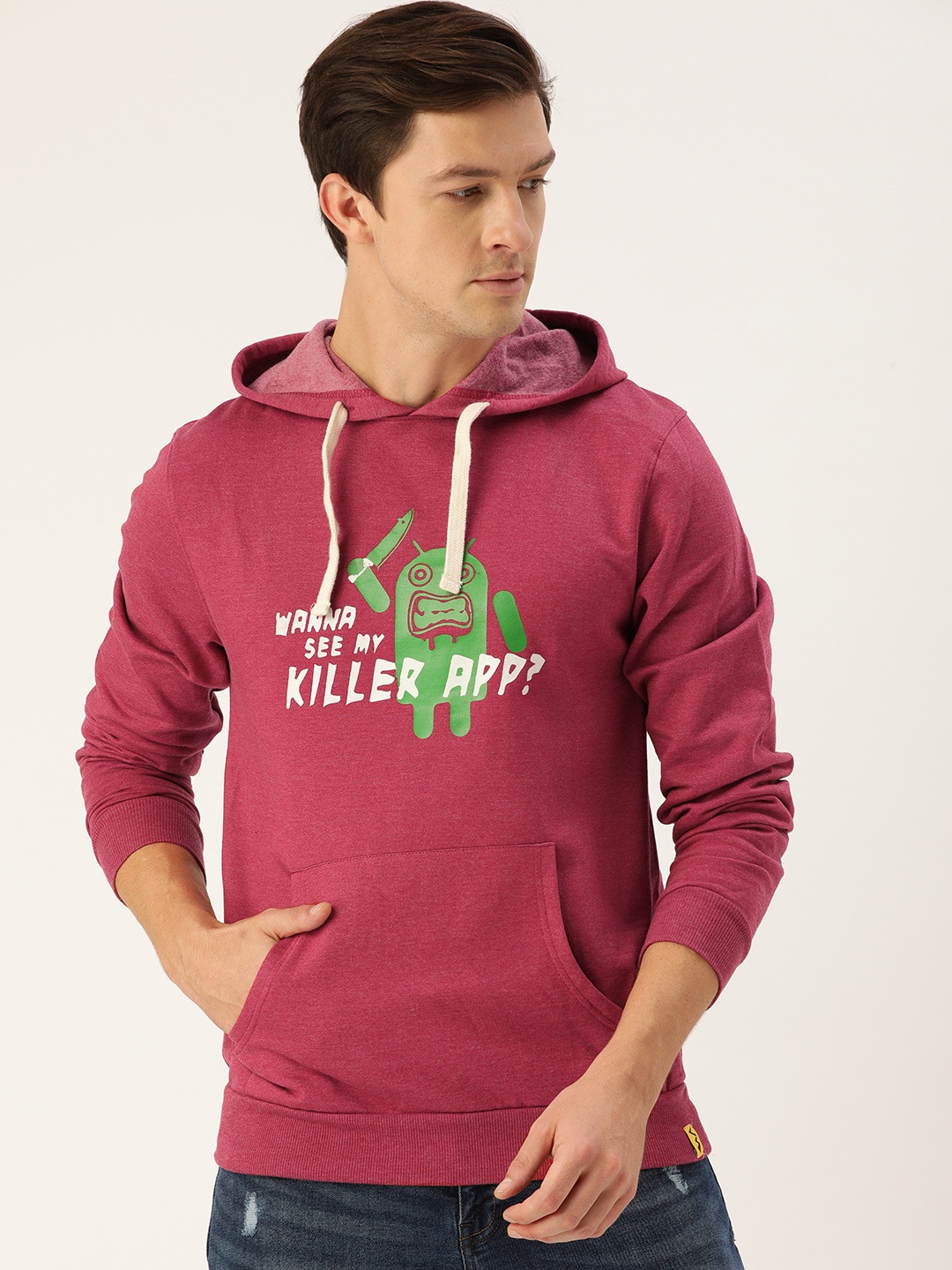 

Campus Sutra Men Maroon Printed Hooded Sweatshirt