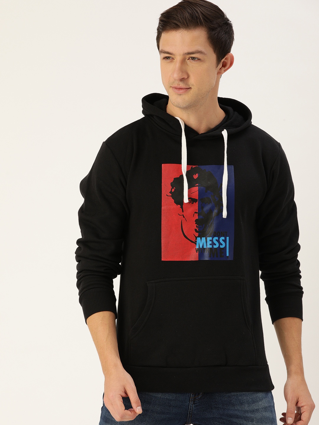 

Campus Sutra Men Black Printed Hooded Sweatshirt