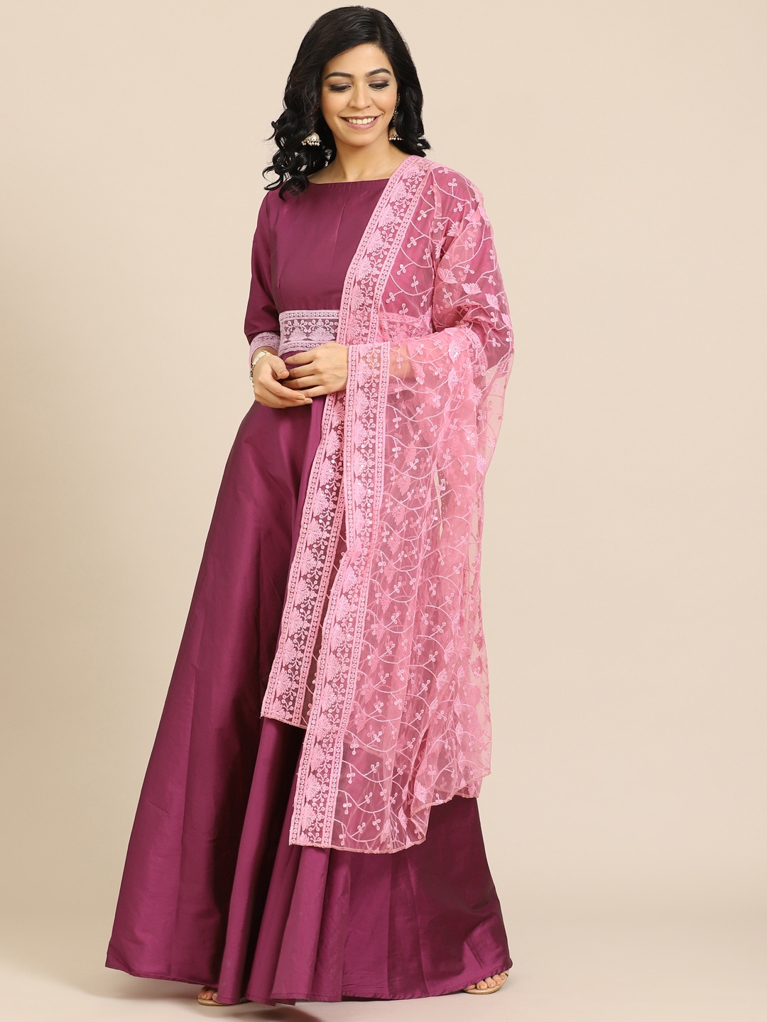 

Saadgi Women Purple Ethnic Motifs Embroidered Anarkali Kurta