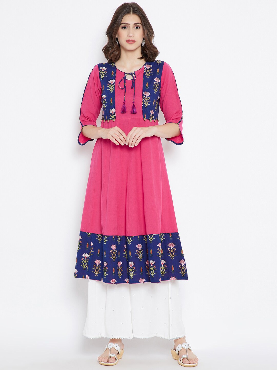 

Be Indi Women Pink Ethnic Motifs Embroidered Keyhole Neck Thread Work Anarkali Kurta