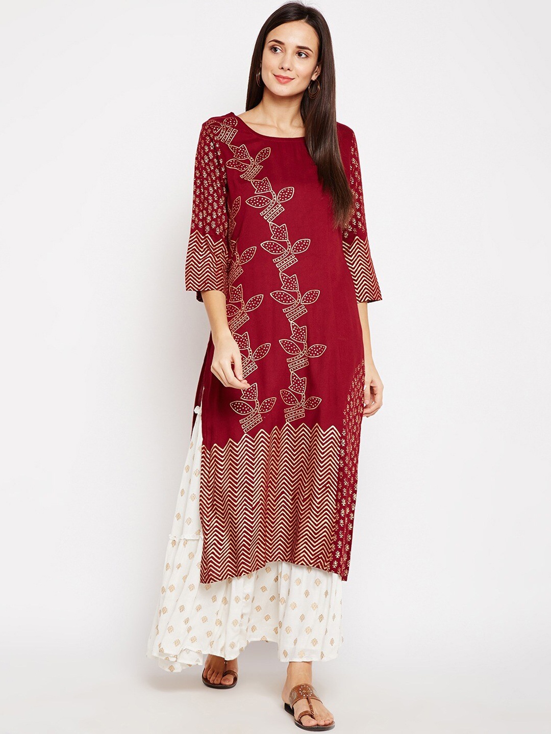 

Be Indi Women Maroon Floral Printed Kurta