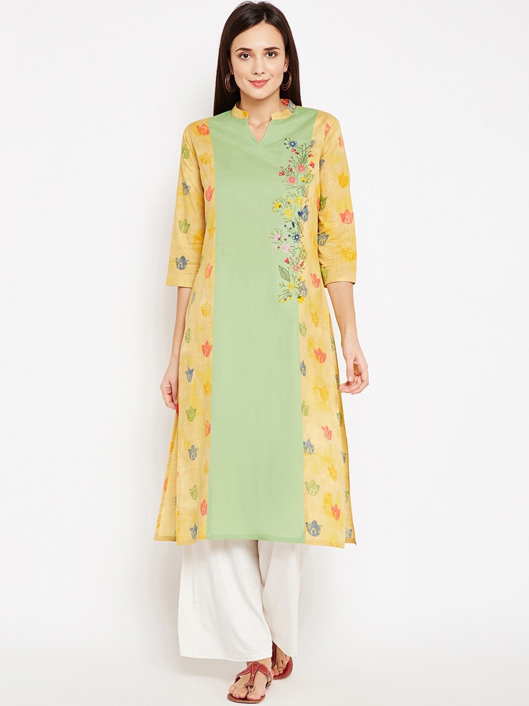 

Be Indi Women Yellow Floral Printed Kurta