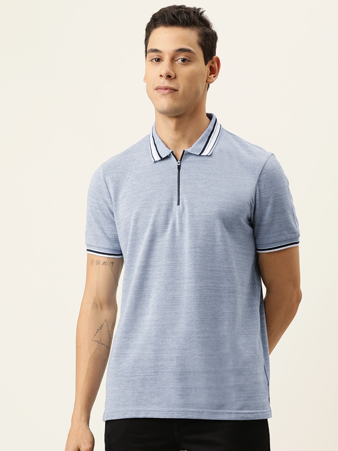 

Campus Sutra Men Blue Polo Collar T-shirt