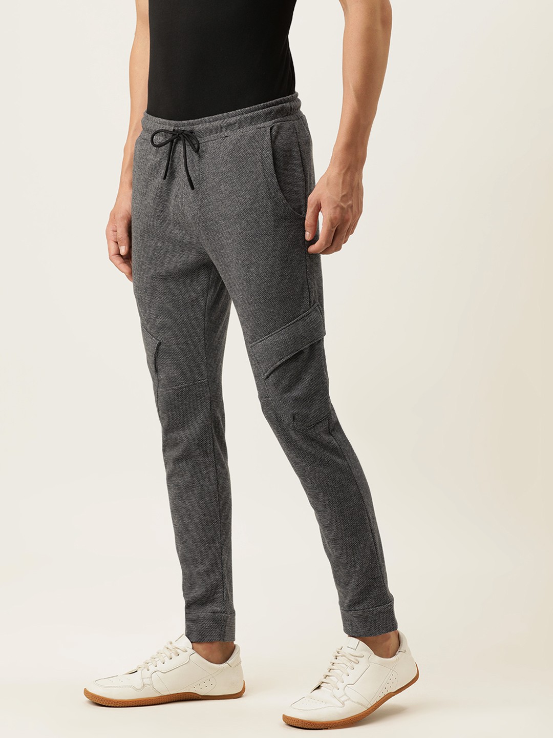 

Campus Sutra Men Grey Melange Self Design Straight-Fit Track Pants