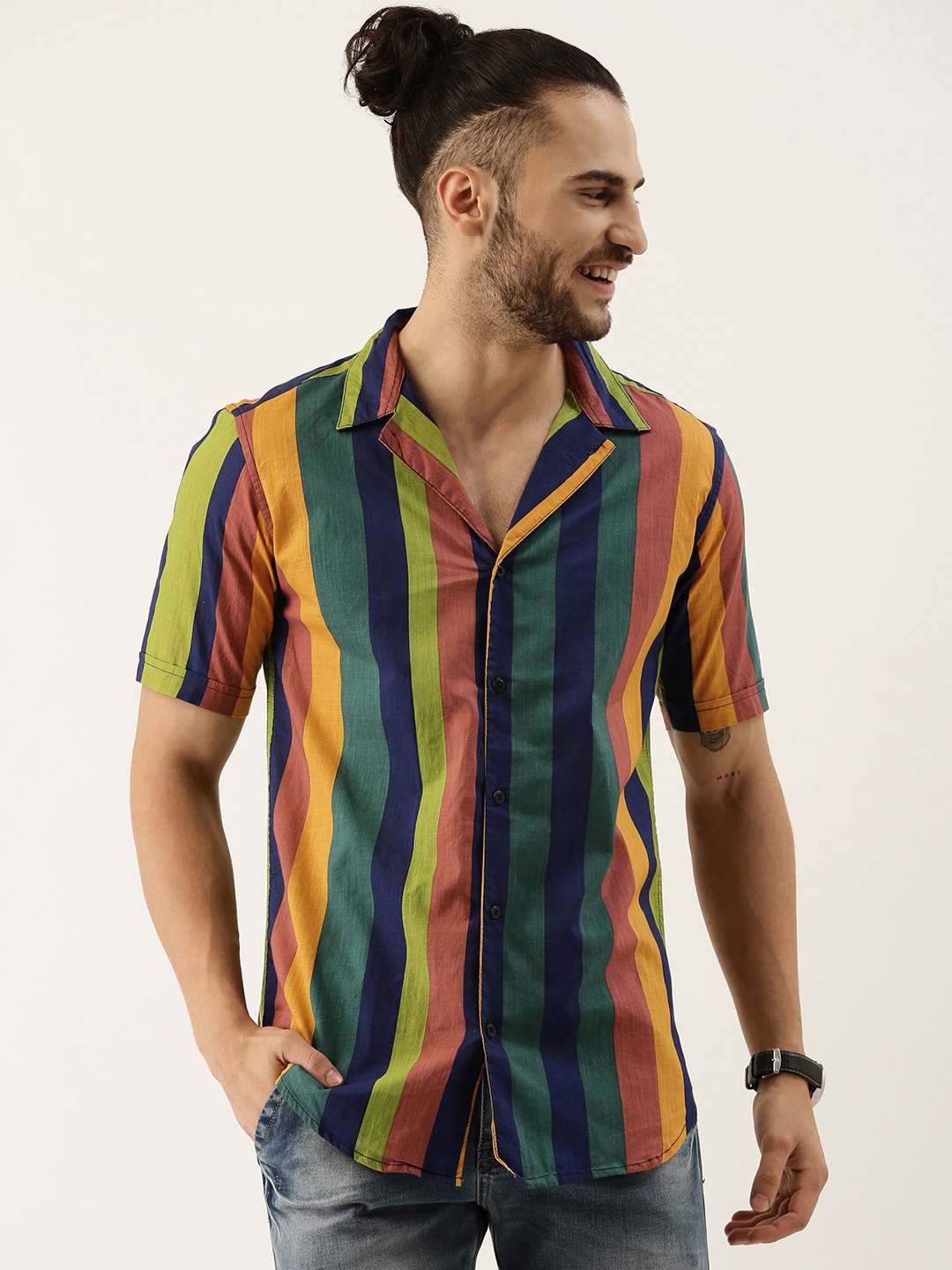 

Campus Sutra Men Multicoloured Striped Casual Shirt, Multi