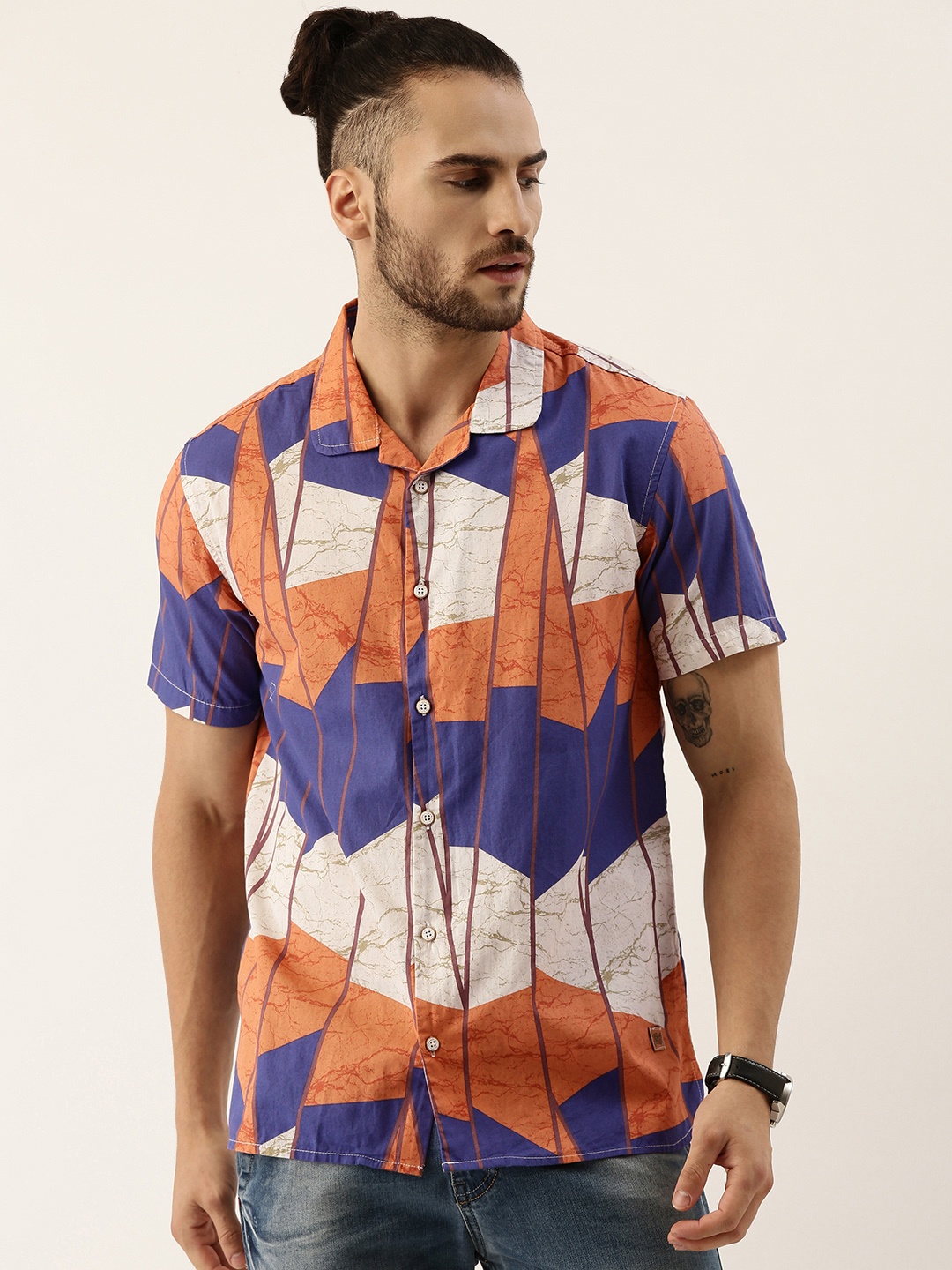 

Campus Sutra Men Orange & White Printed Casual Shirt