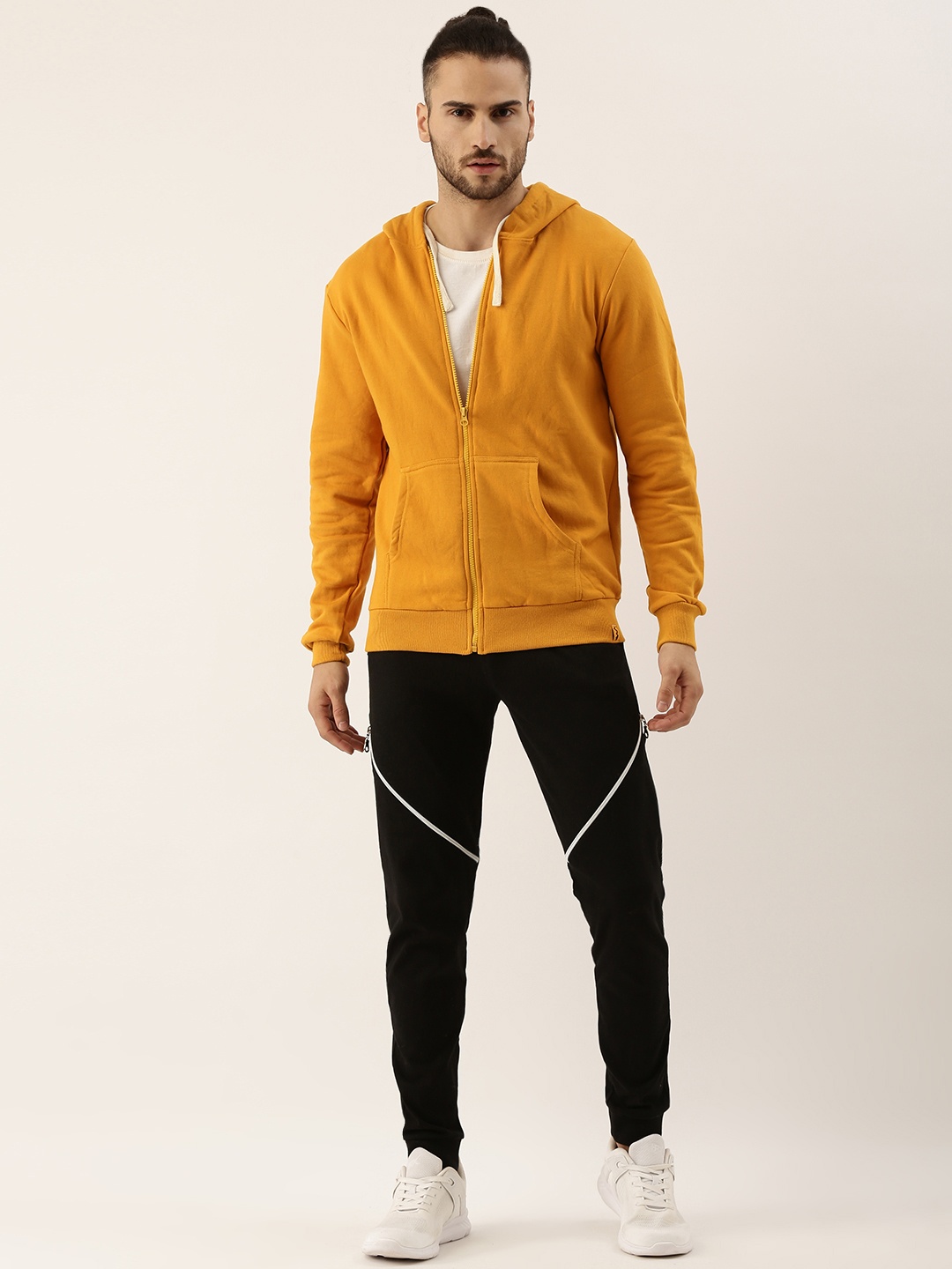 

Campus Sutra Men Mustard Yellow & Black Solid Pure Cotton Casual Tracksuit
