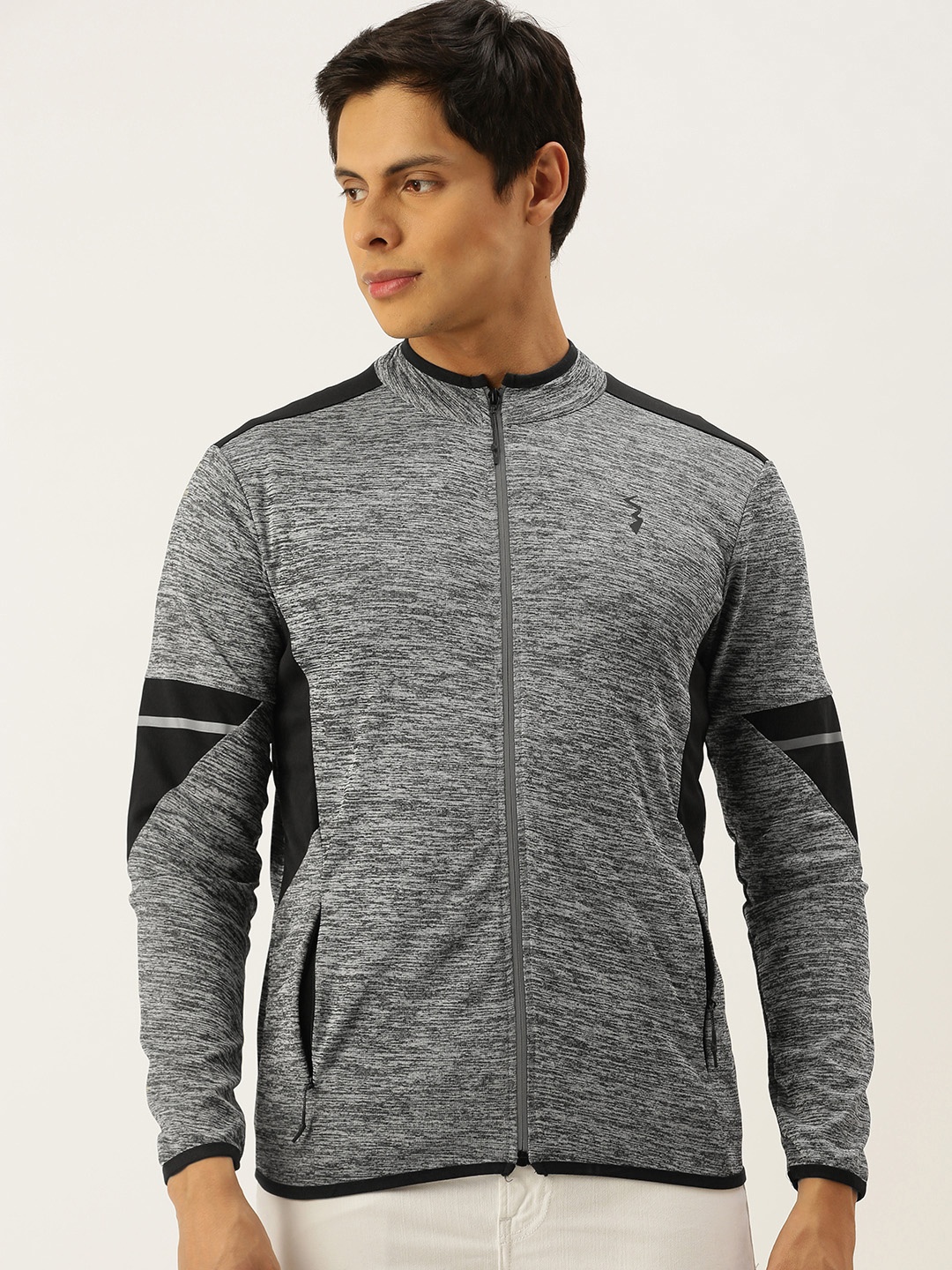 

Campus Sutra Men Grey Melange High Neck Tailored Jacket