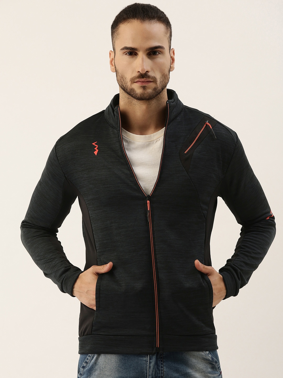 

Campus Sutra Men Black Lightweight Training or Gym Sporty Jacket