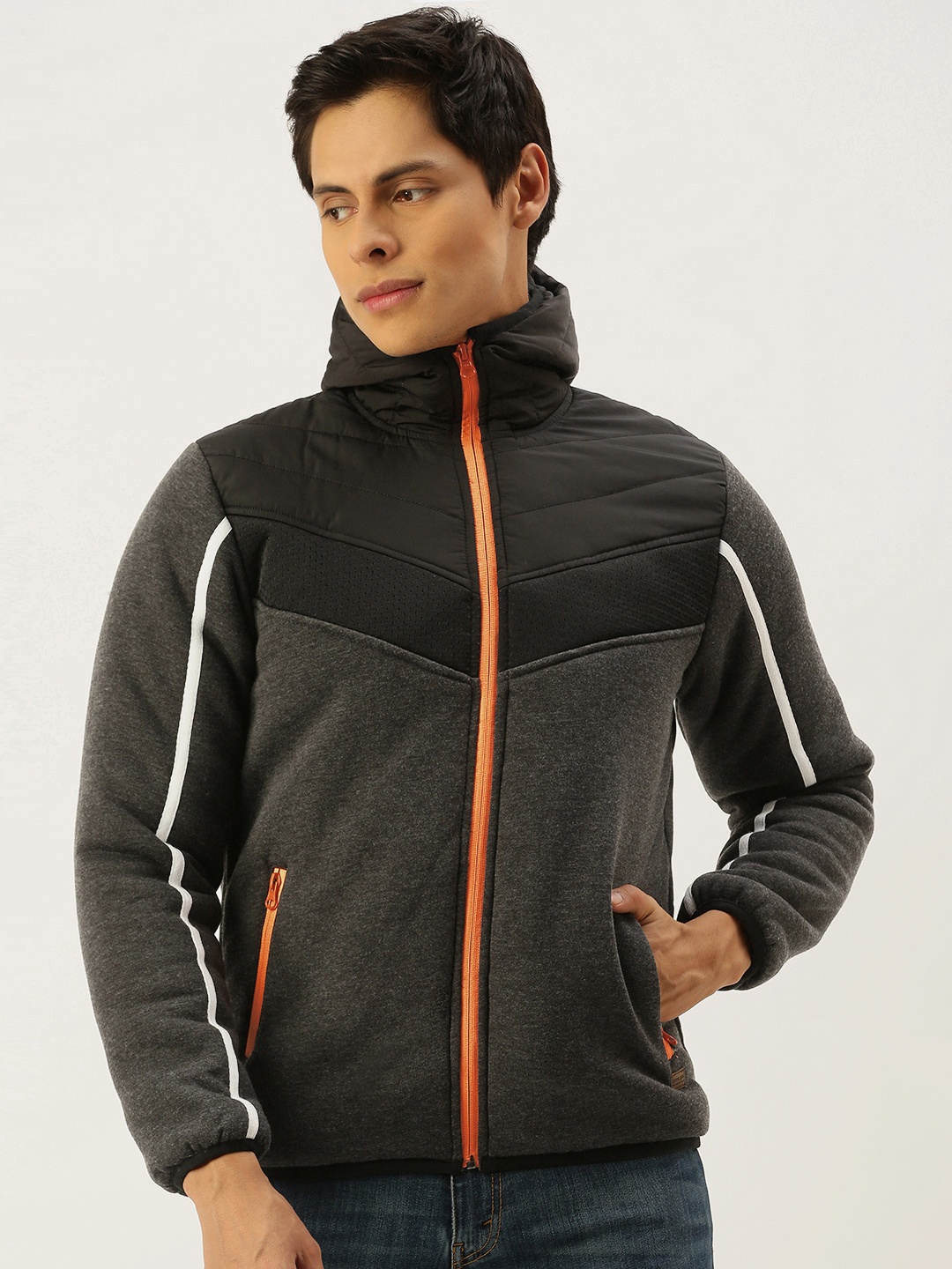 

Campus Sutra Men Grey Windcheater Outdoor Biker Jacket