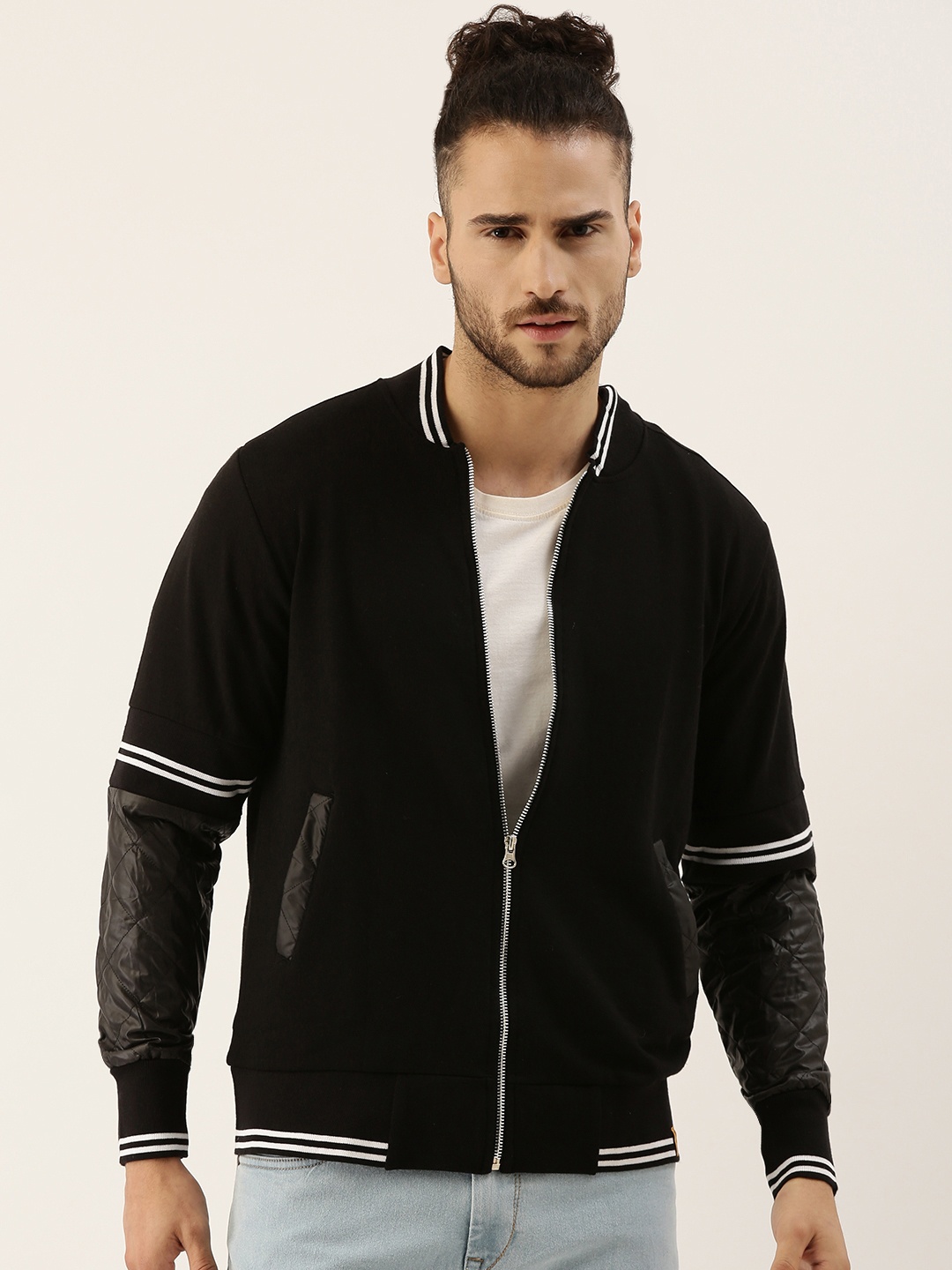 

Campus Sutra Men Black & White Windcheater Tailored Jacket