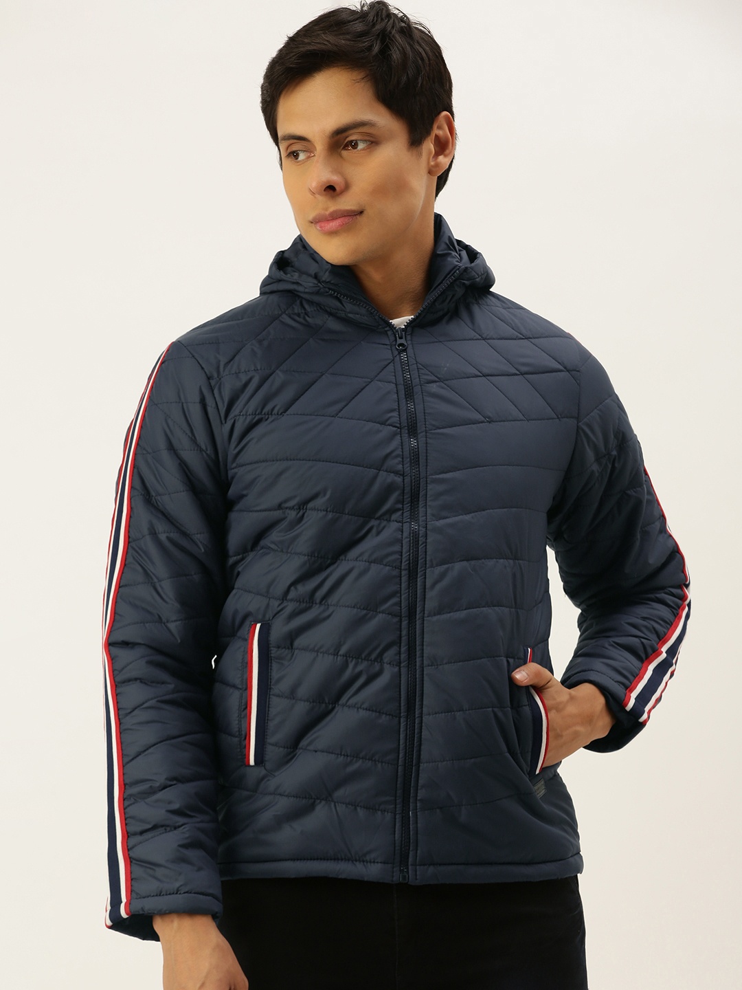 

Campus Sutra Men Navy Blue Windcheater Outdoor Quilted Jacket